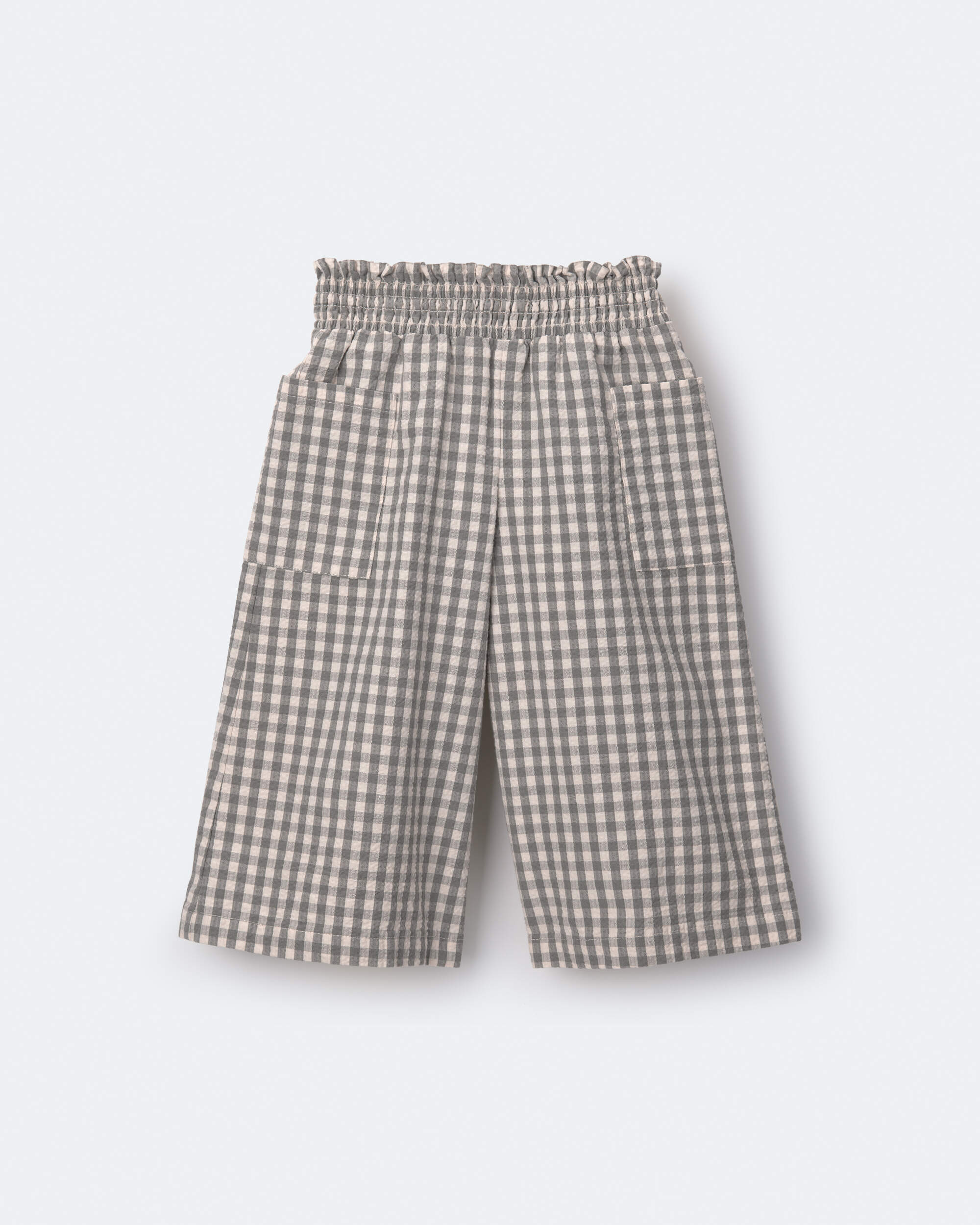 Toddler Girl Gingham Smocked Wide Leg Pant - Cream/Grey