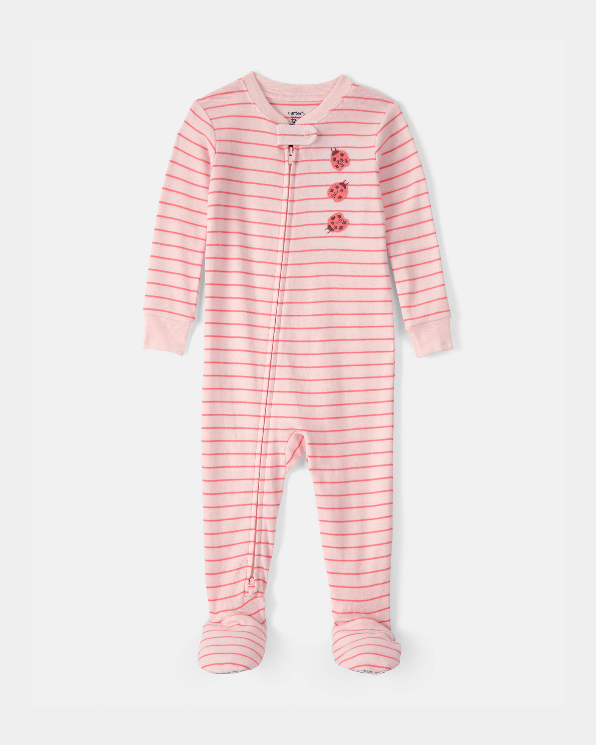 Toddler Girl Ladybug Striped 100% Cotton Snug Fit 1-Piece Pyjama Set - Pink