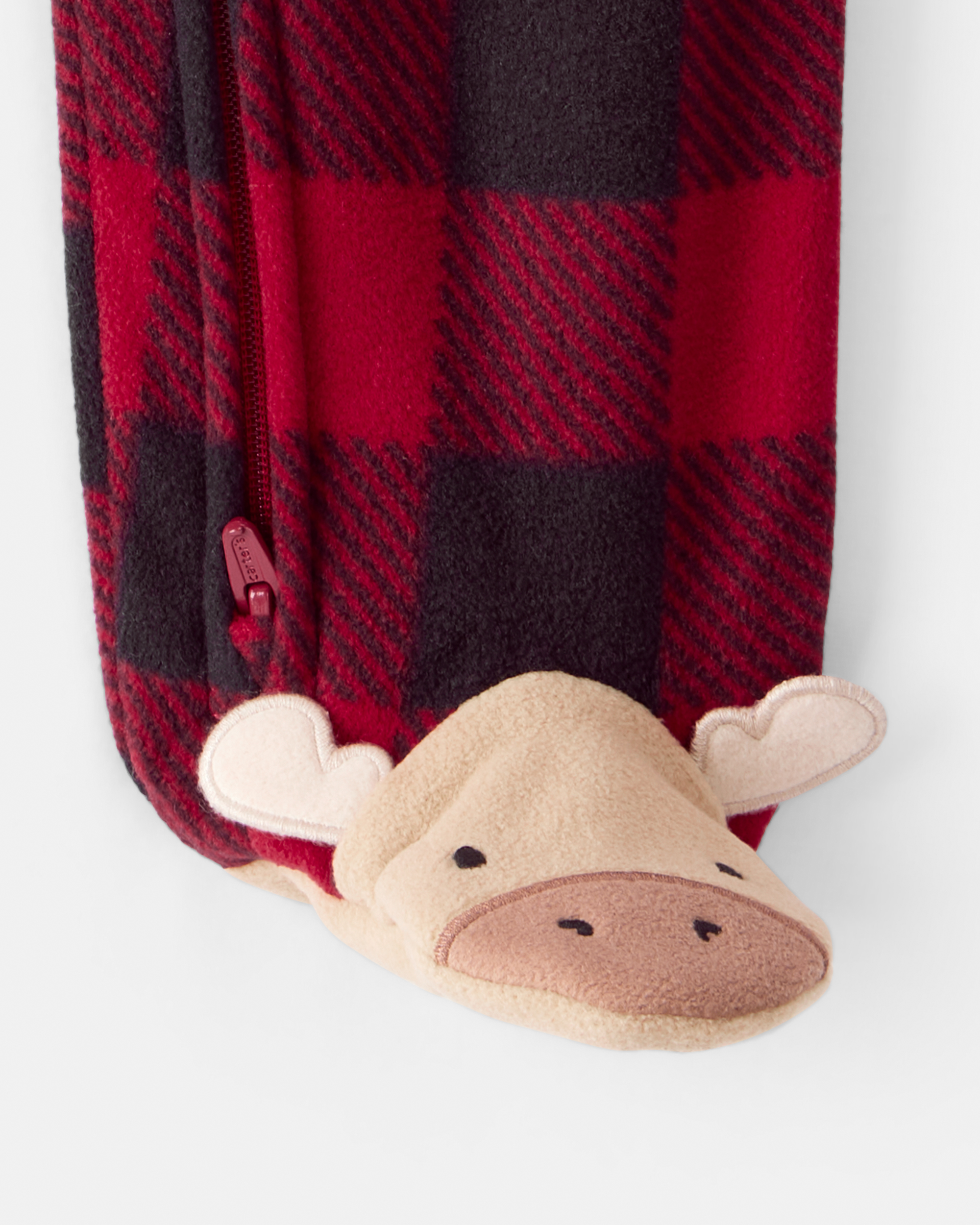 Baby Plaid Print Reindeer Christmas Loose Fit Long-Sleeve Sleeper - Red