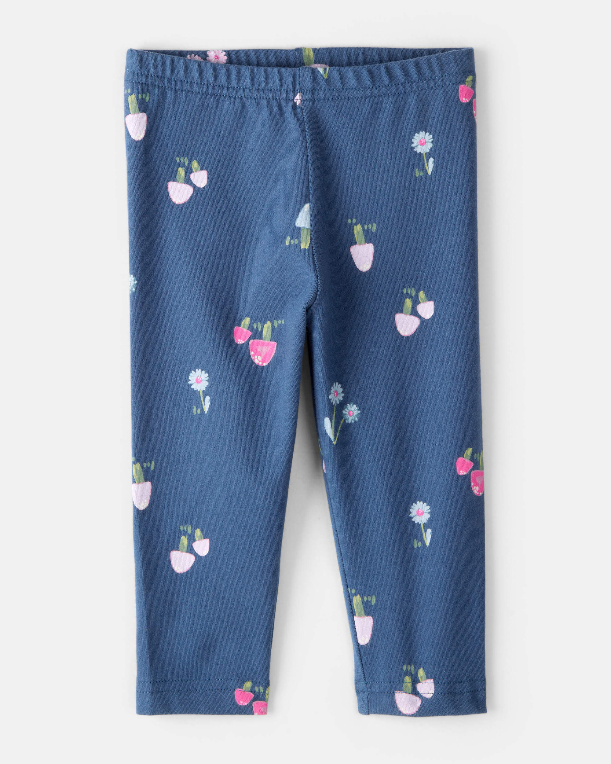 Baby Girl Floral Cotton Pull-On Stretch Leggings - Blue