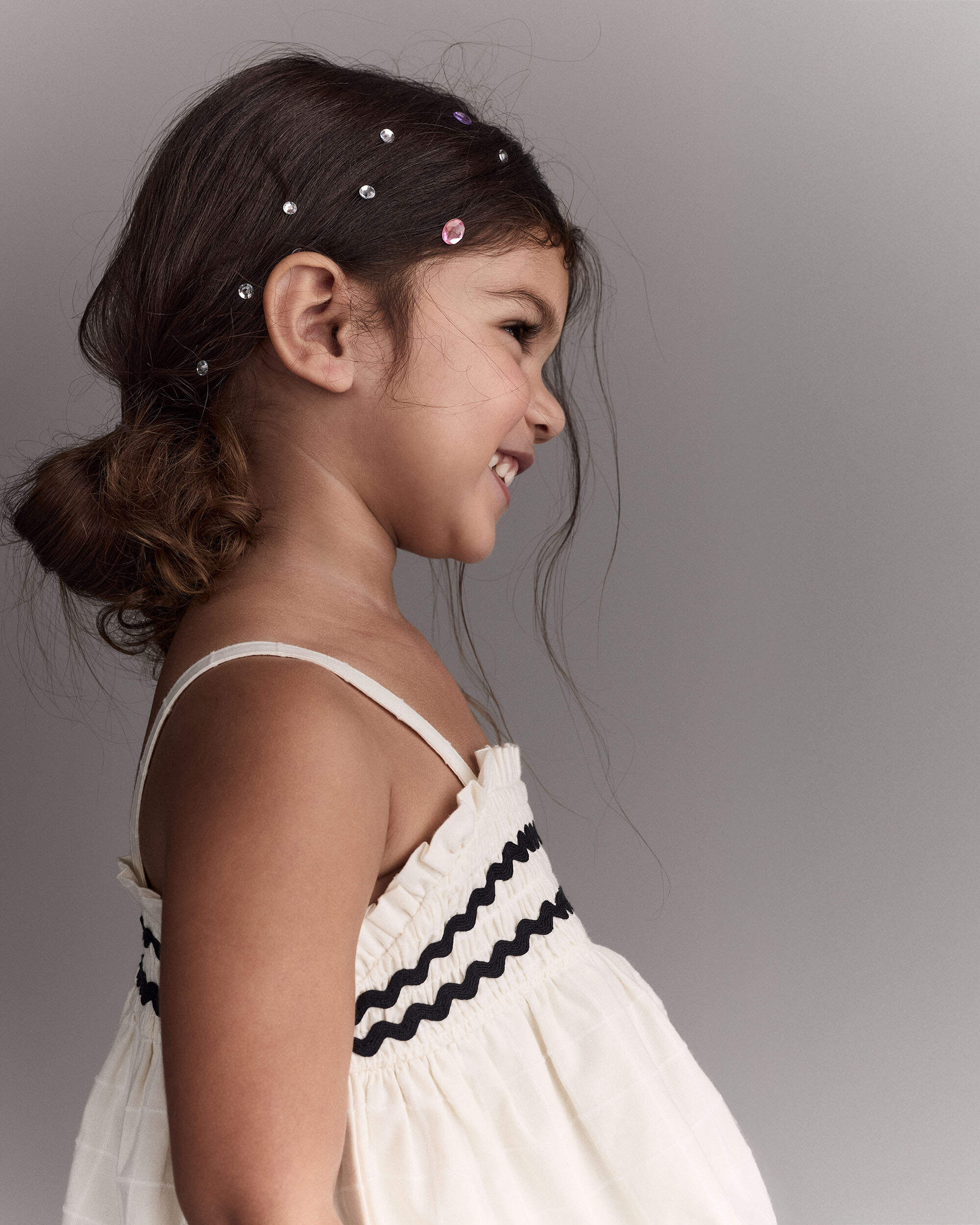 Toddler Girl Smocked Ric-Rac Tiered Top - Cream