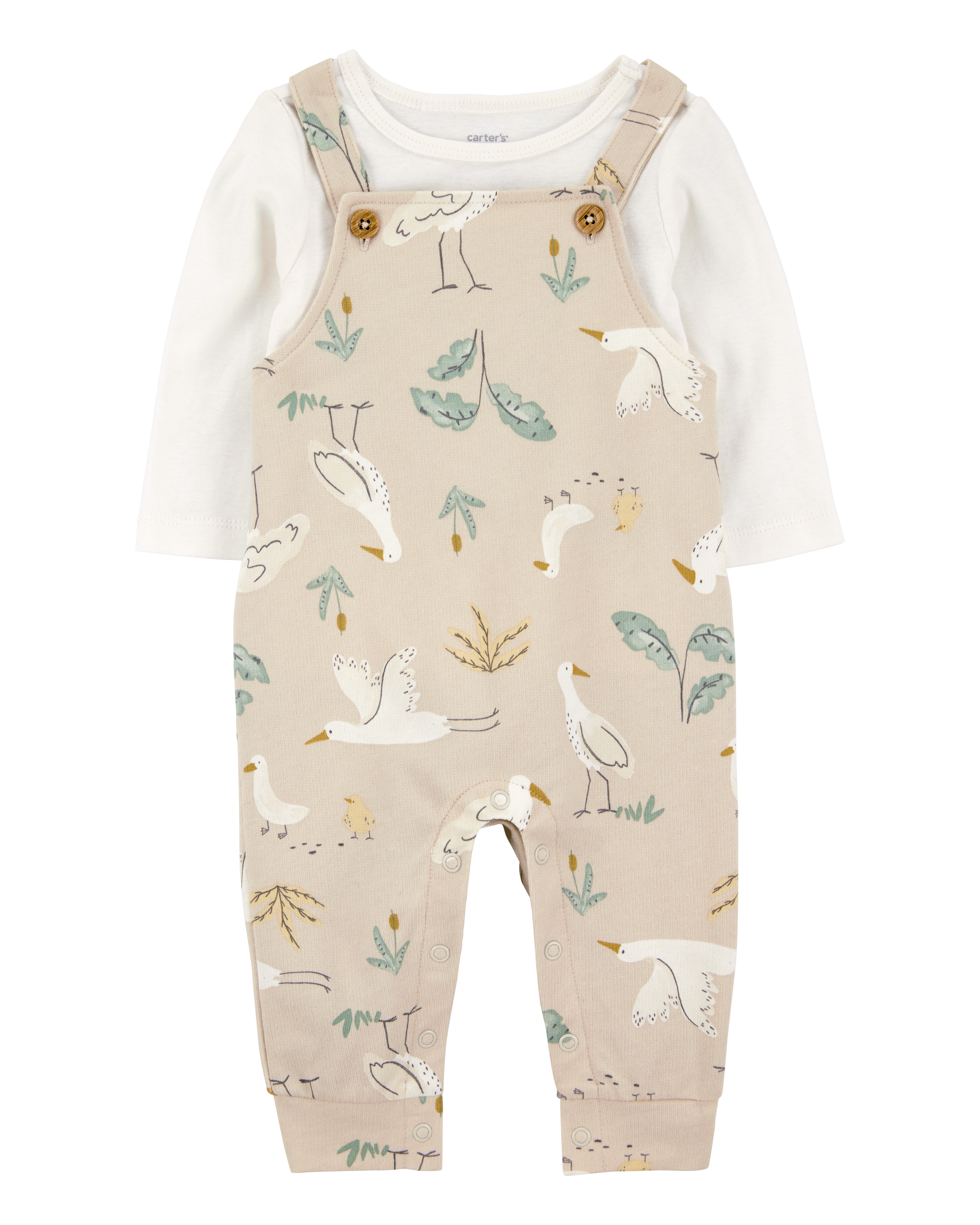 Baby 2-Piece Bird Print Long-Sleeve Tee & Overall Set
