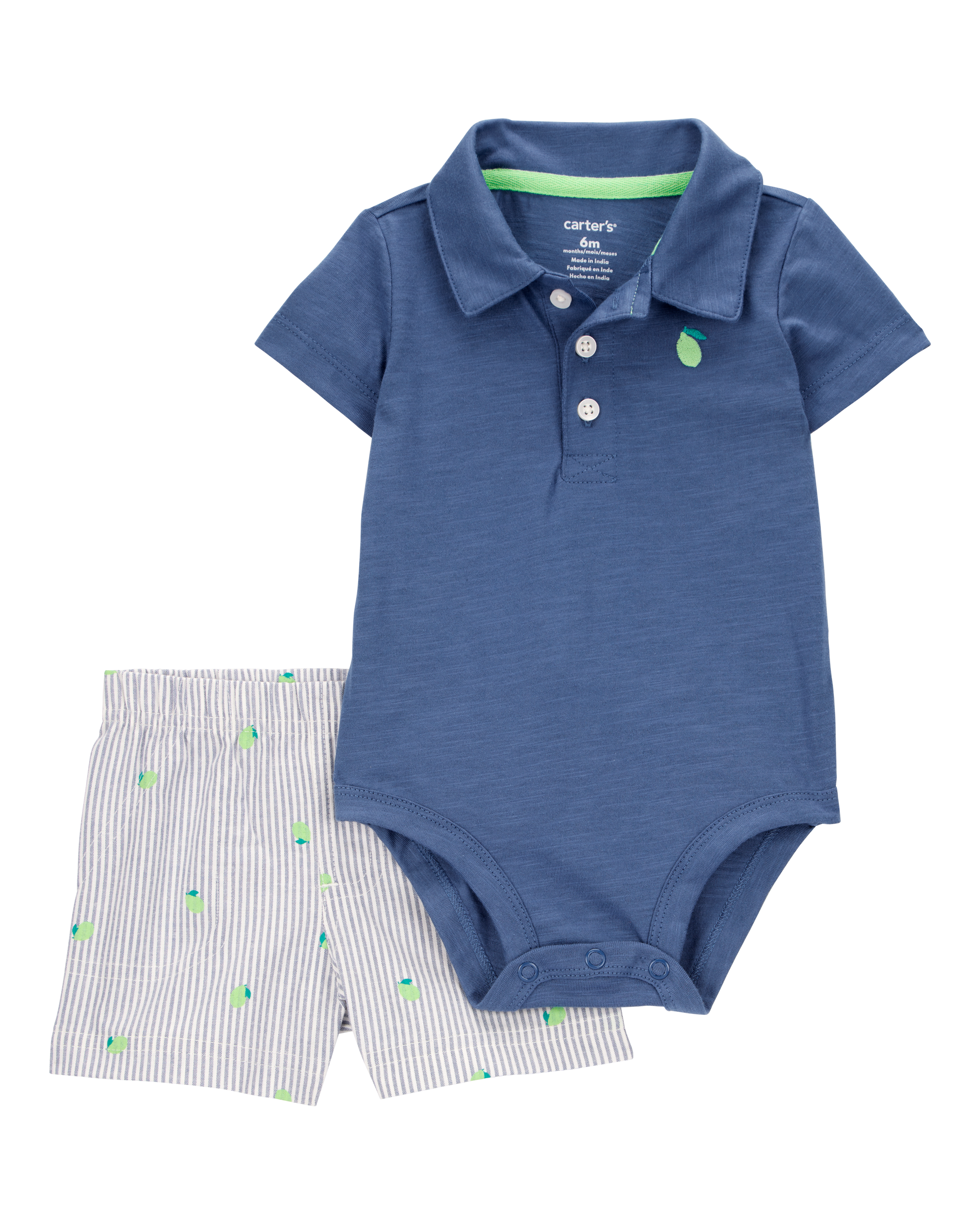 Baby Boy 2-Piece Polo Bodysuit & Striped Short Set - Navy