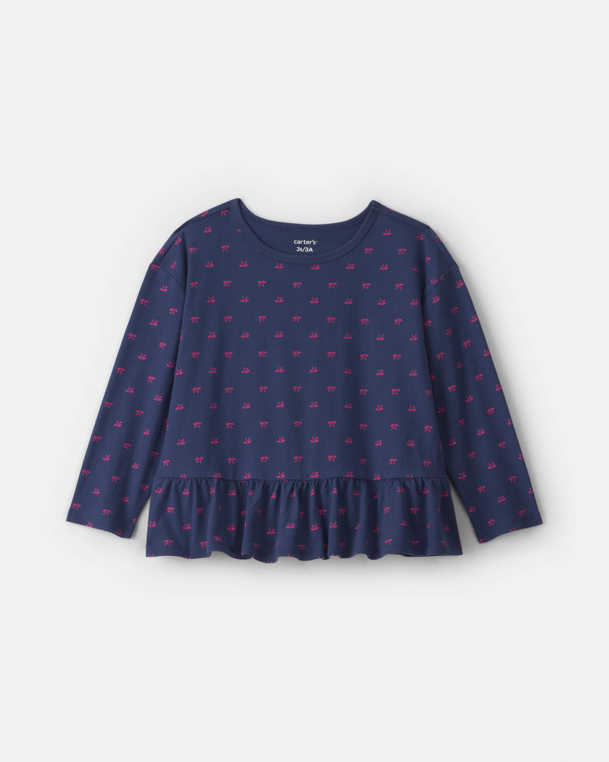 Toddler Girl Bow Long-Sleeve Peplum Top - Navy Blue