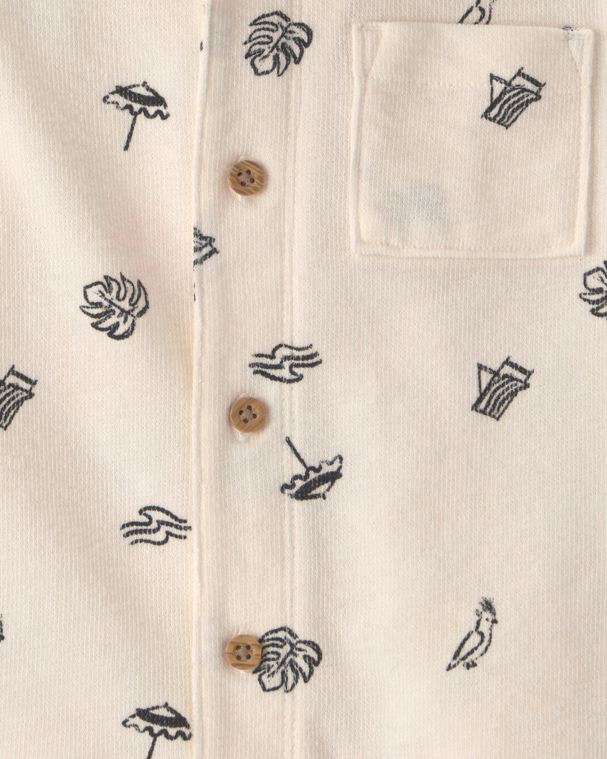 Toddler Boy Beach Short-Sleeve Button-Down Shirt - Cream/Black