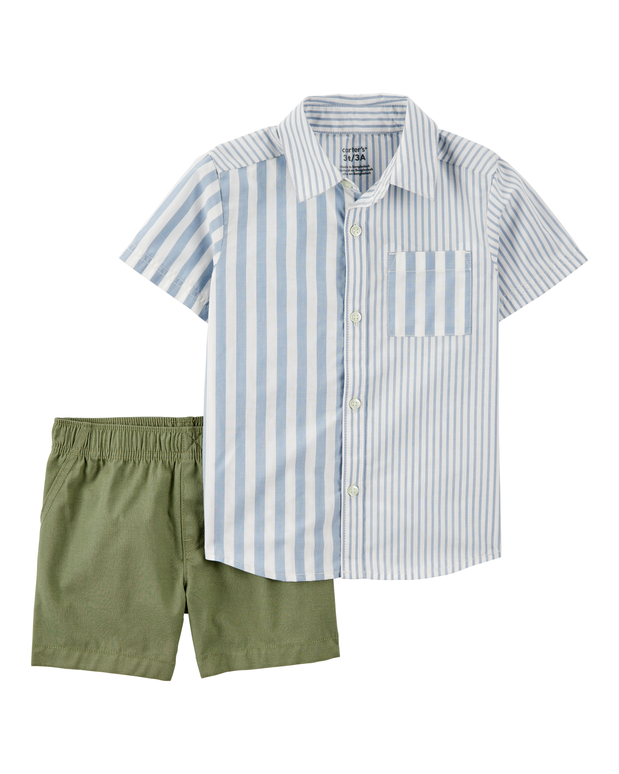 Toddler 2-Piece Striped Button-Front Shirt & Short Set - Blue/Green