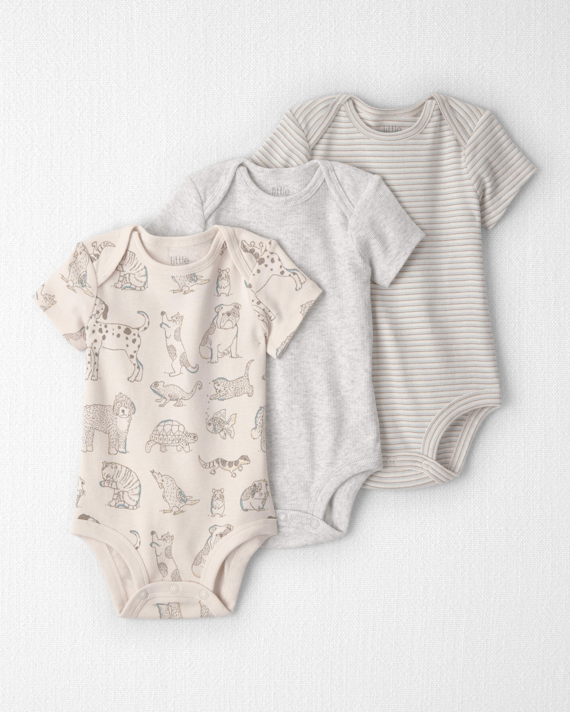 Baby 3-Pack Dogs Short-Sleeve Multipack Bodysuits - White