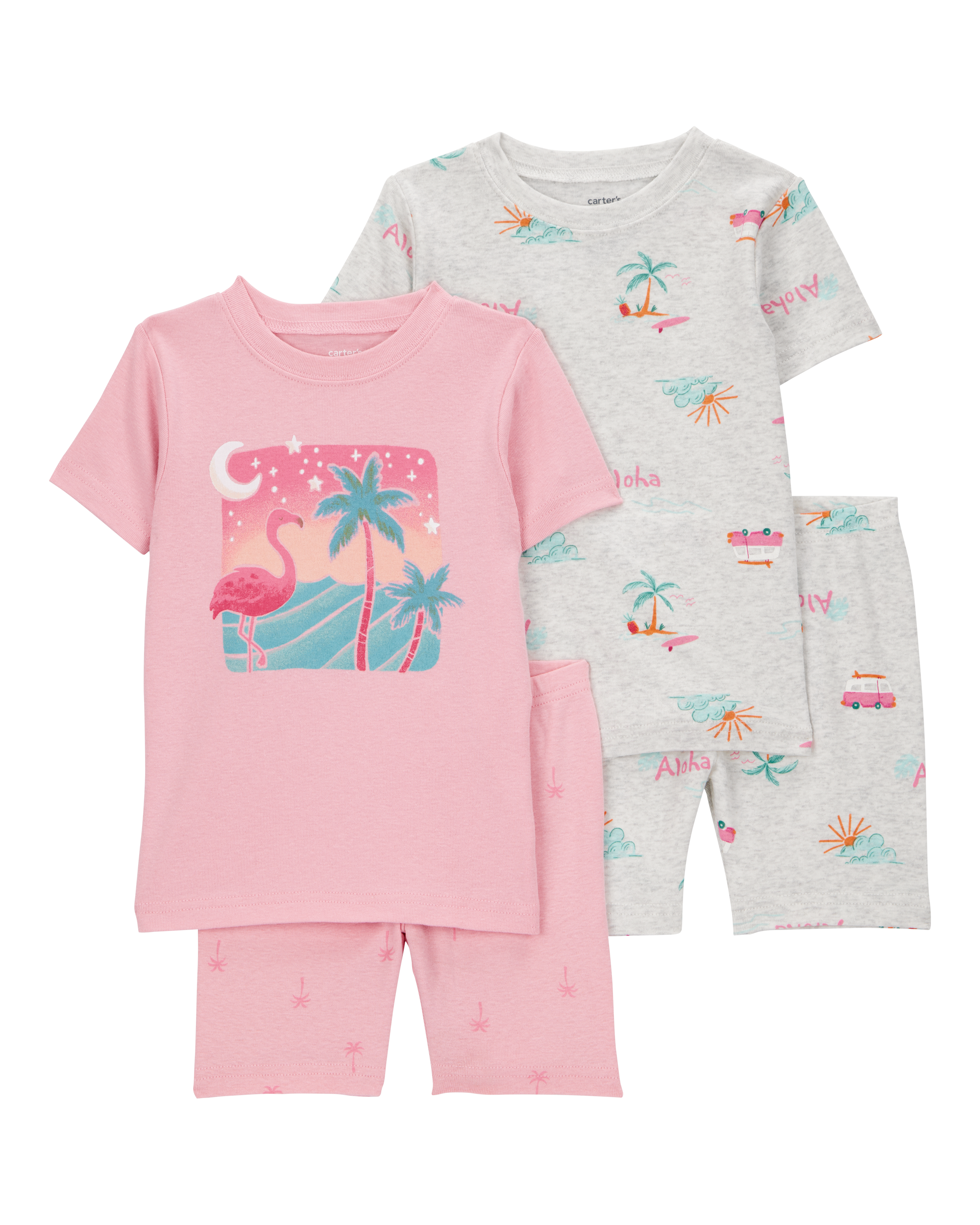 Toddler Flamingo Print Snug Fit Cotton 4-Piece Pyjamas