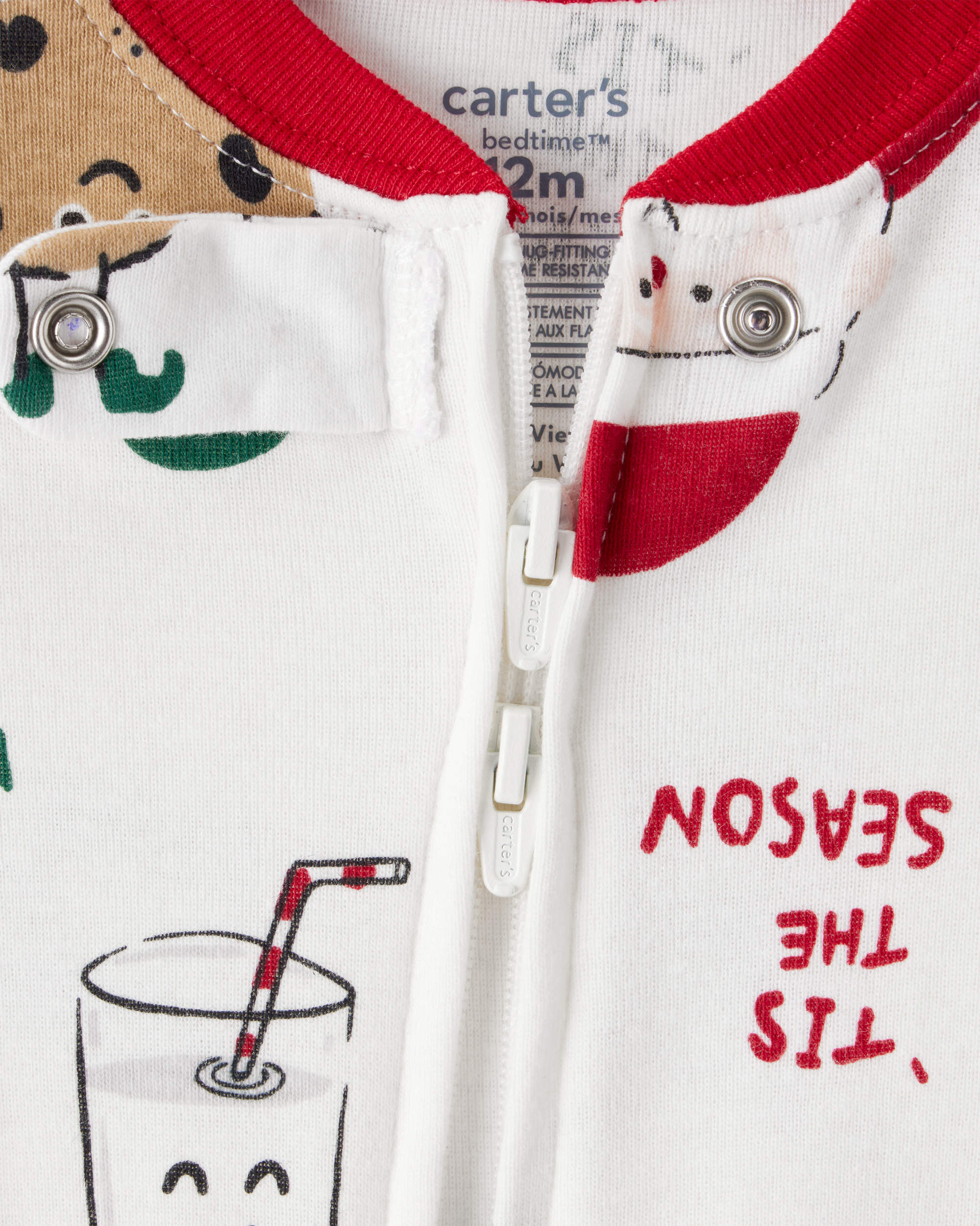 Toddler Beige Santa Milk & Cookies 100% Cotton Long-Sleeve Snug Fit 1-Piece Pyjamas - White