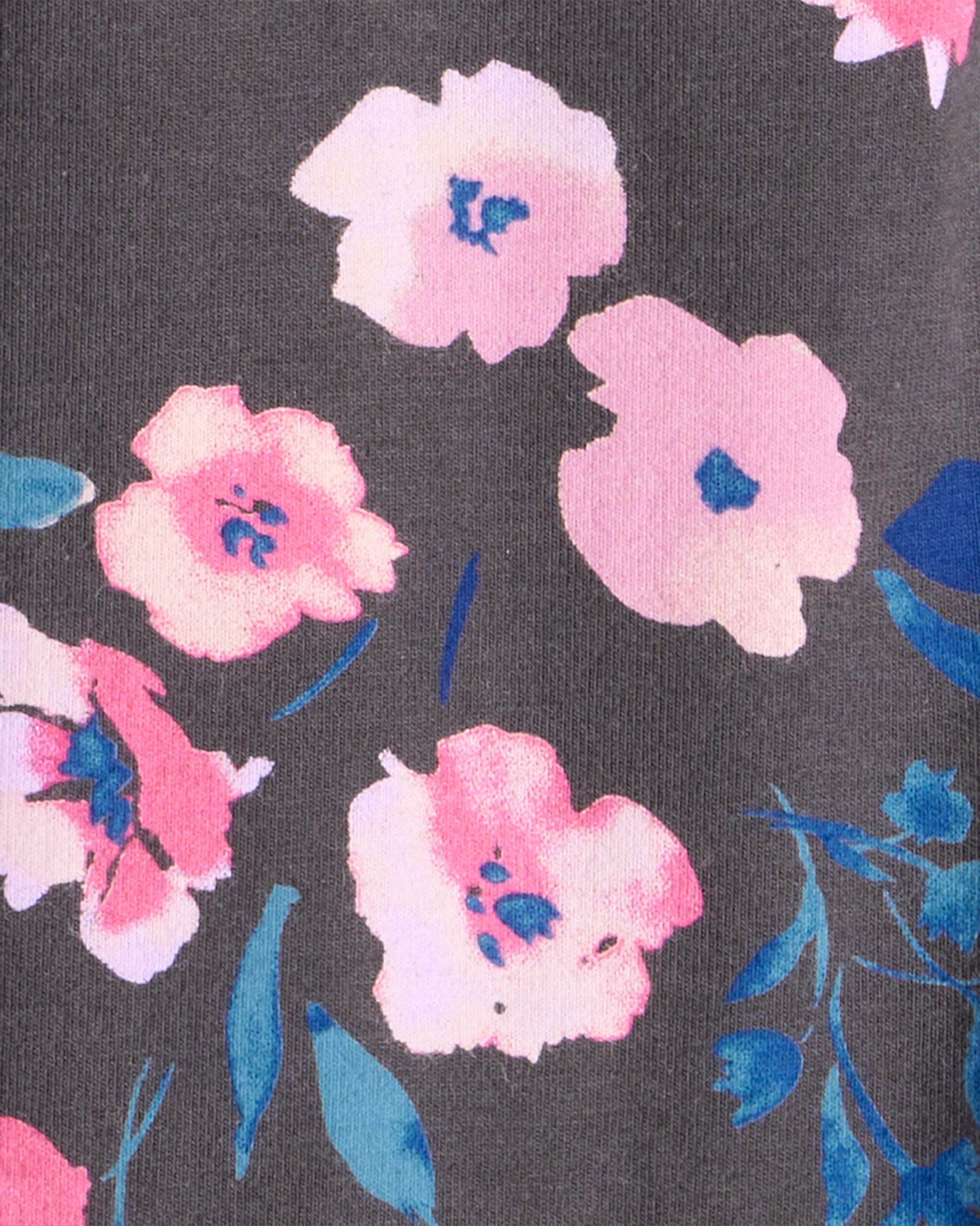 Girls Floral Cotton Pull-On Stretch Leggings - Black