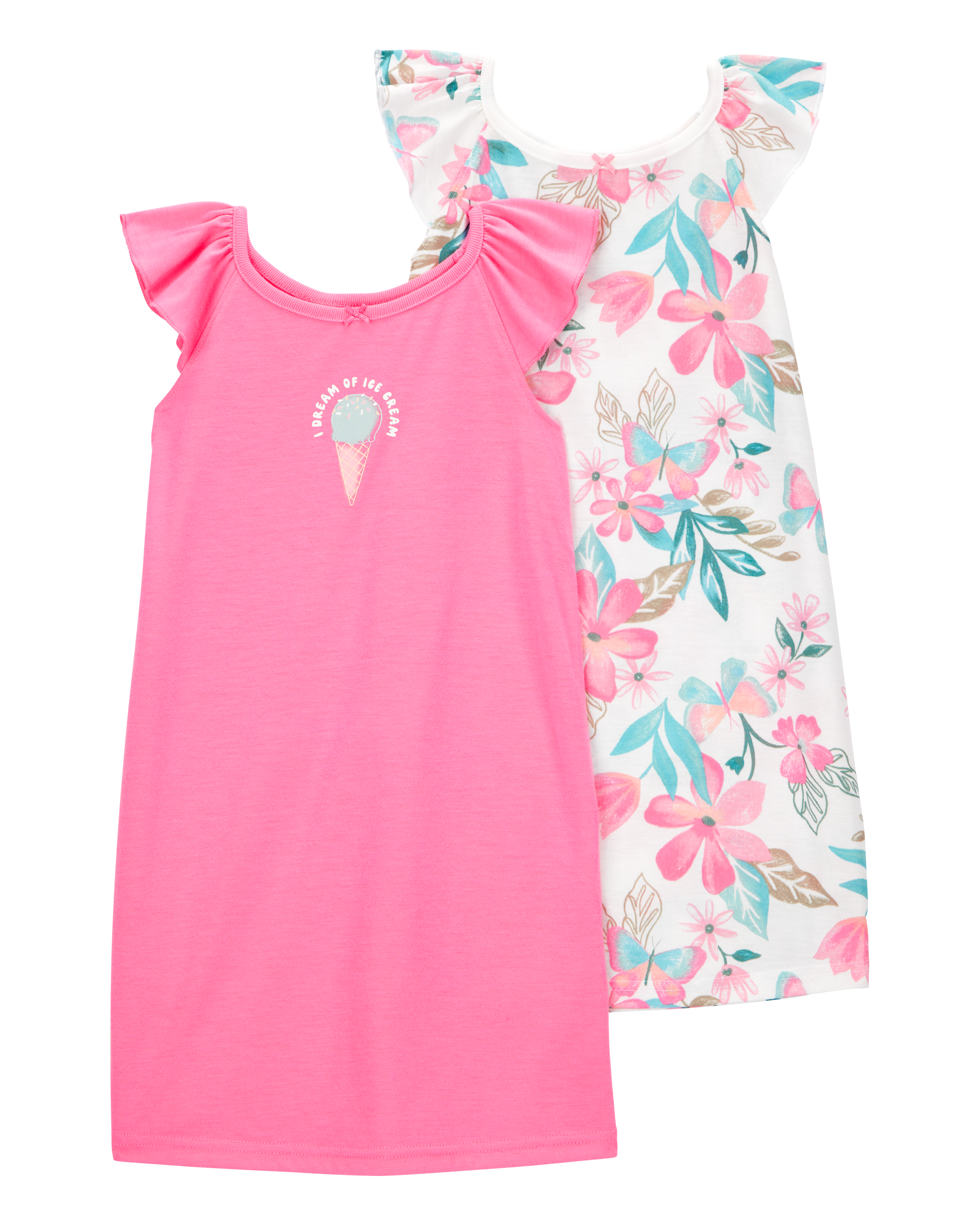 Kid 2-Pack Ice Cream Floral Nightgowns - Pink