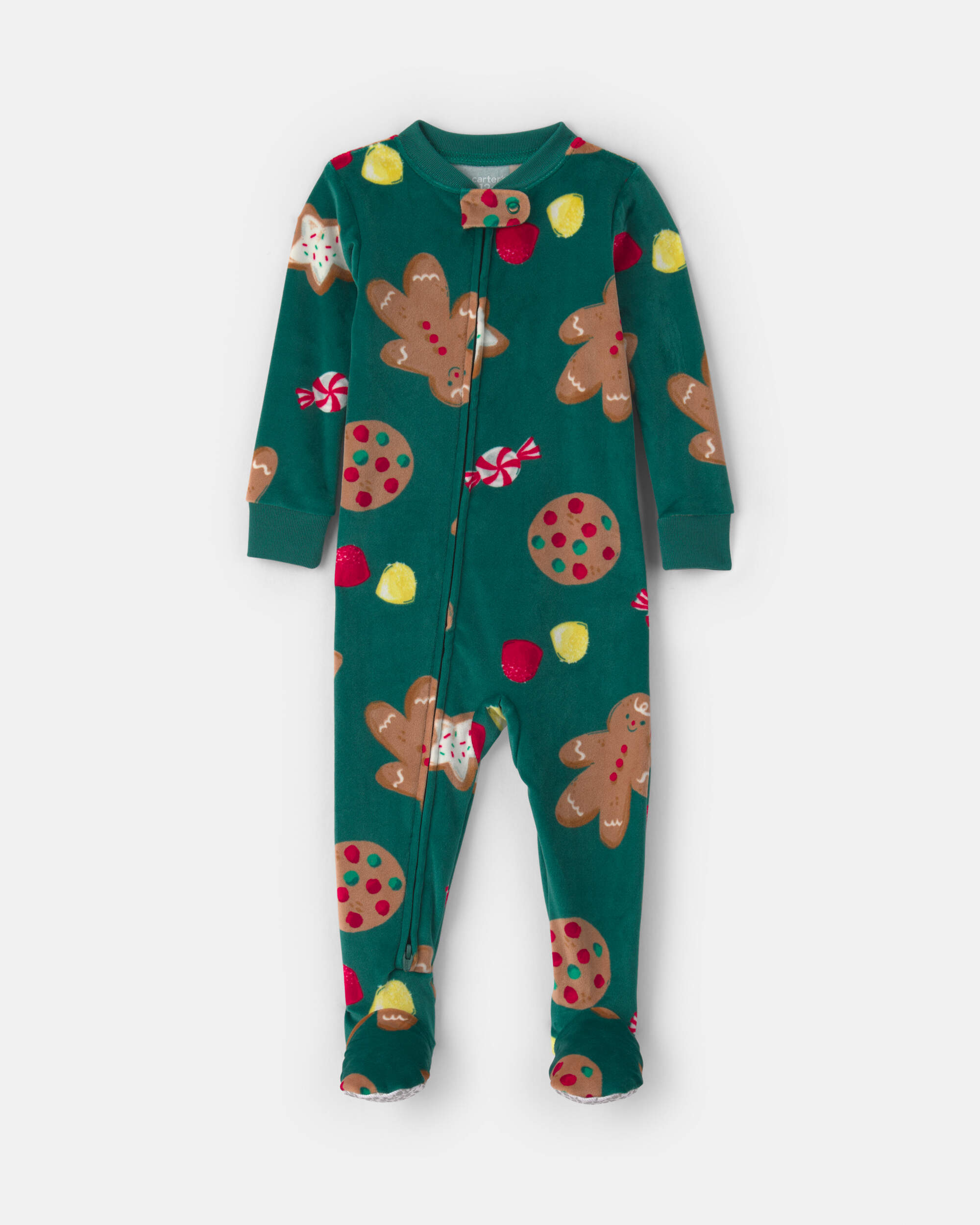 Baby 1-Piece Christmas Gingerbread 2-Way Zip DreamPlush Snug Fit Footed Pyjama - Green