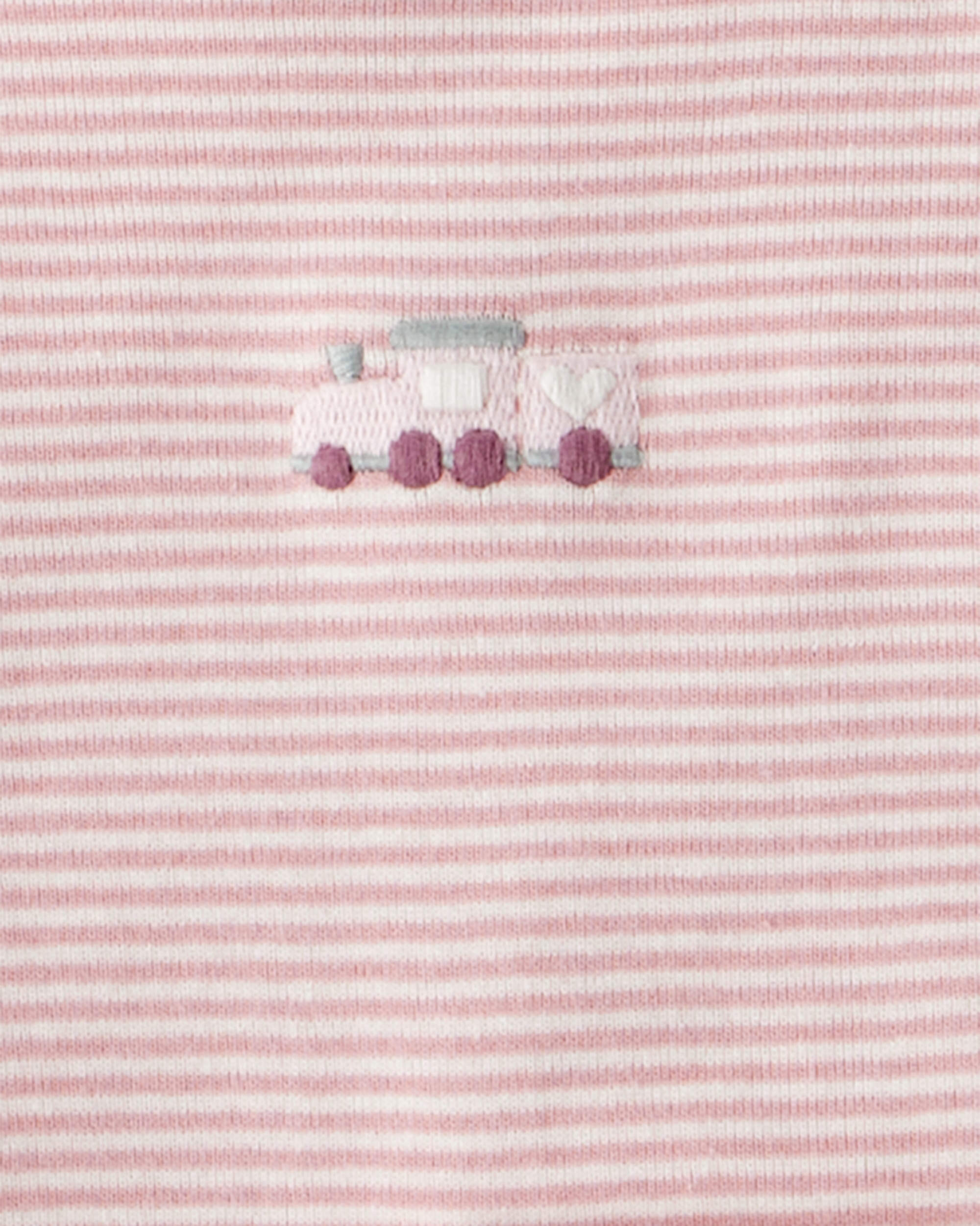 Baby Girl 3-Piece Train Print Long-Sleeve Bodysuit & Pant Set - Pink