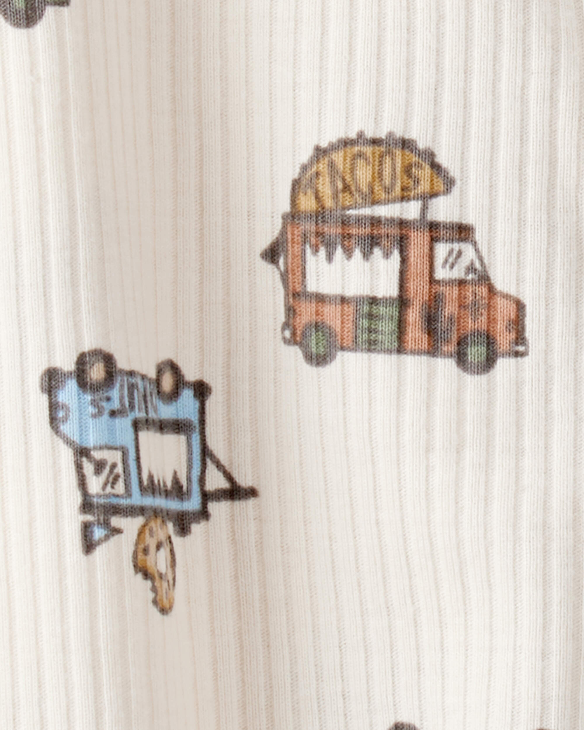 Baby Boy Truck Print Cotton Long-Sleeve Sleeper- White