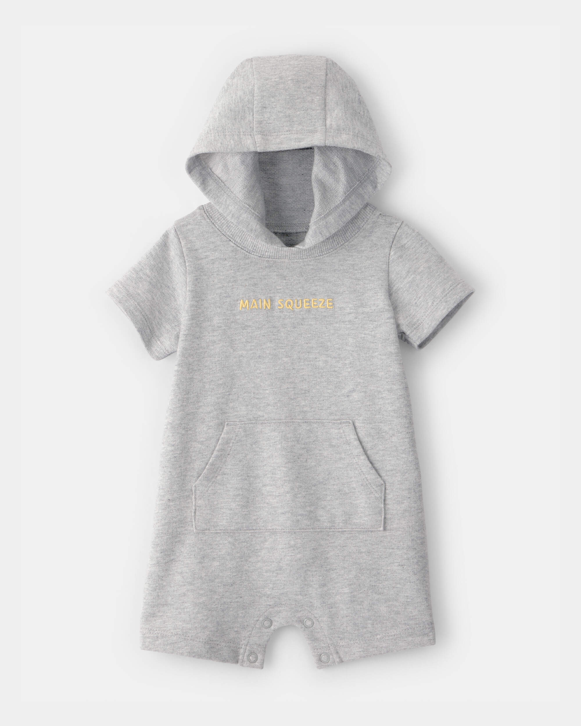 Baby Boy 'Main Squeeze' Short-Sleeve Hooded Romper - Grey
