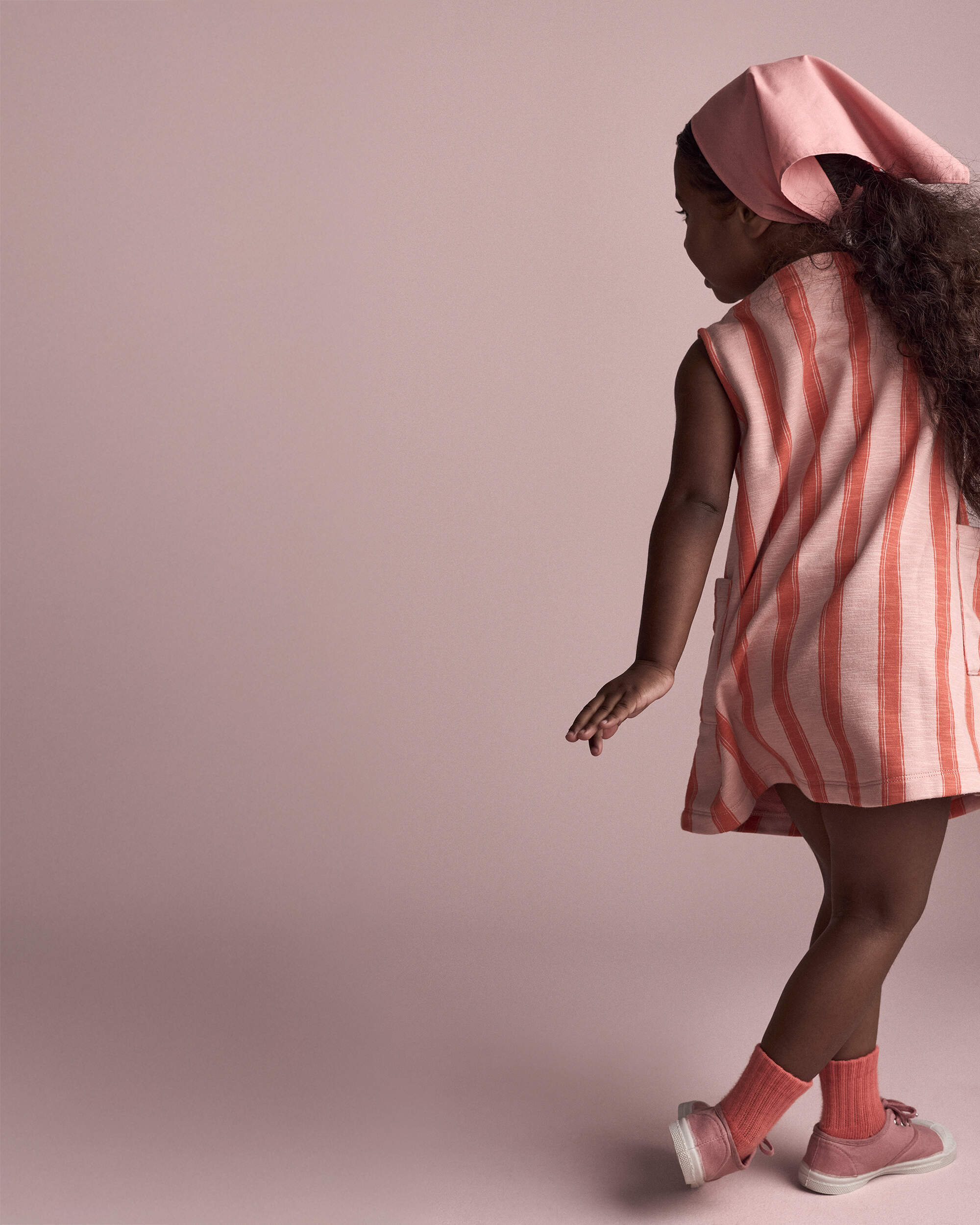 Toddler Girl Striped Pocket Dress - Orange