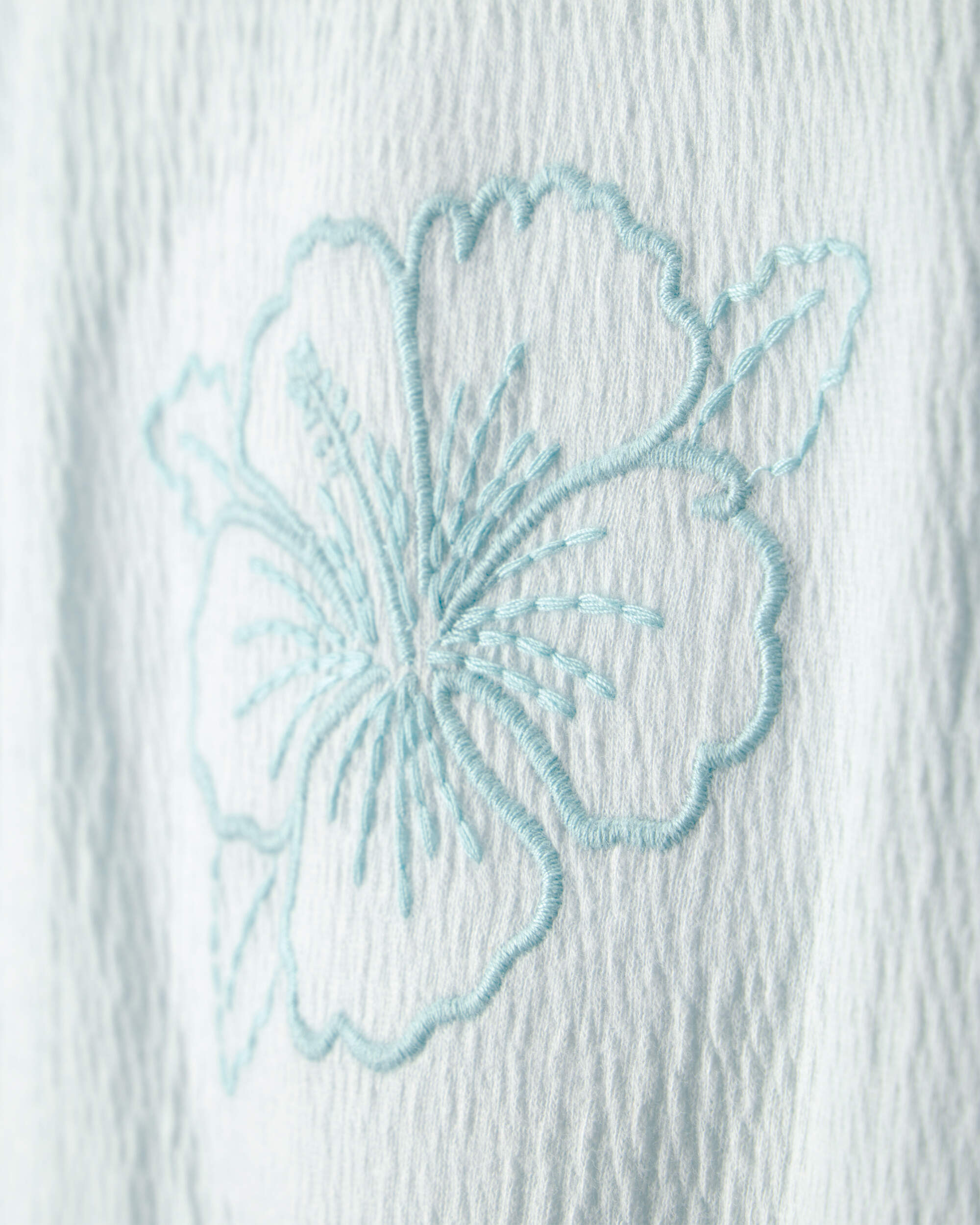 Girls Embroidered Flower Crinkle Top - Blue