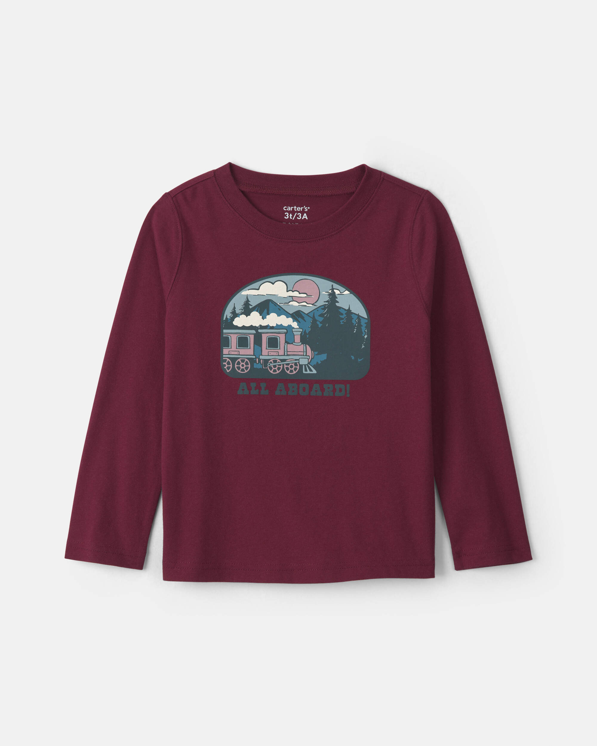 Toddler Boy 'All Aboard' Train Long-Sleeve Graphic Tee - Burgundy