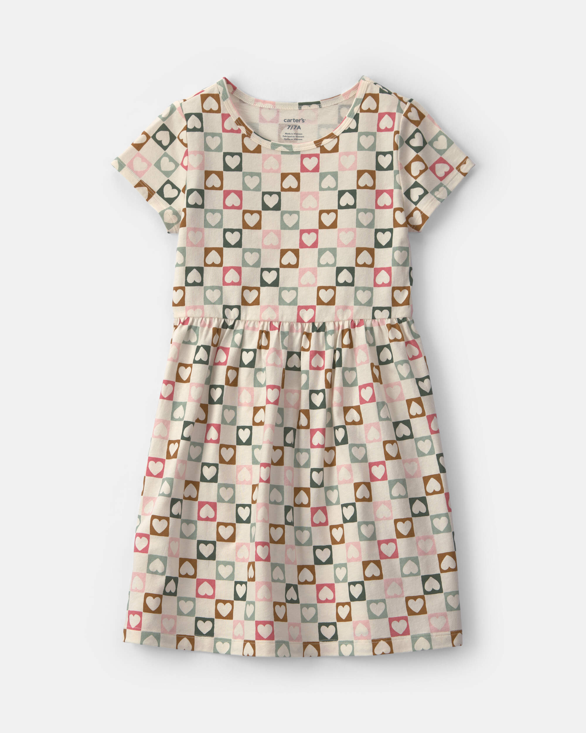Girls Heart Short-Sleeve Dress - Cream