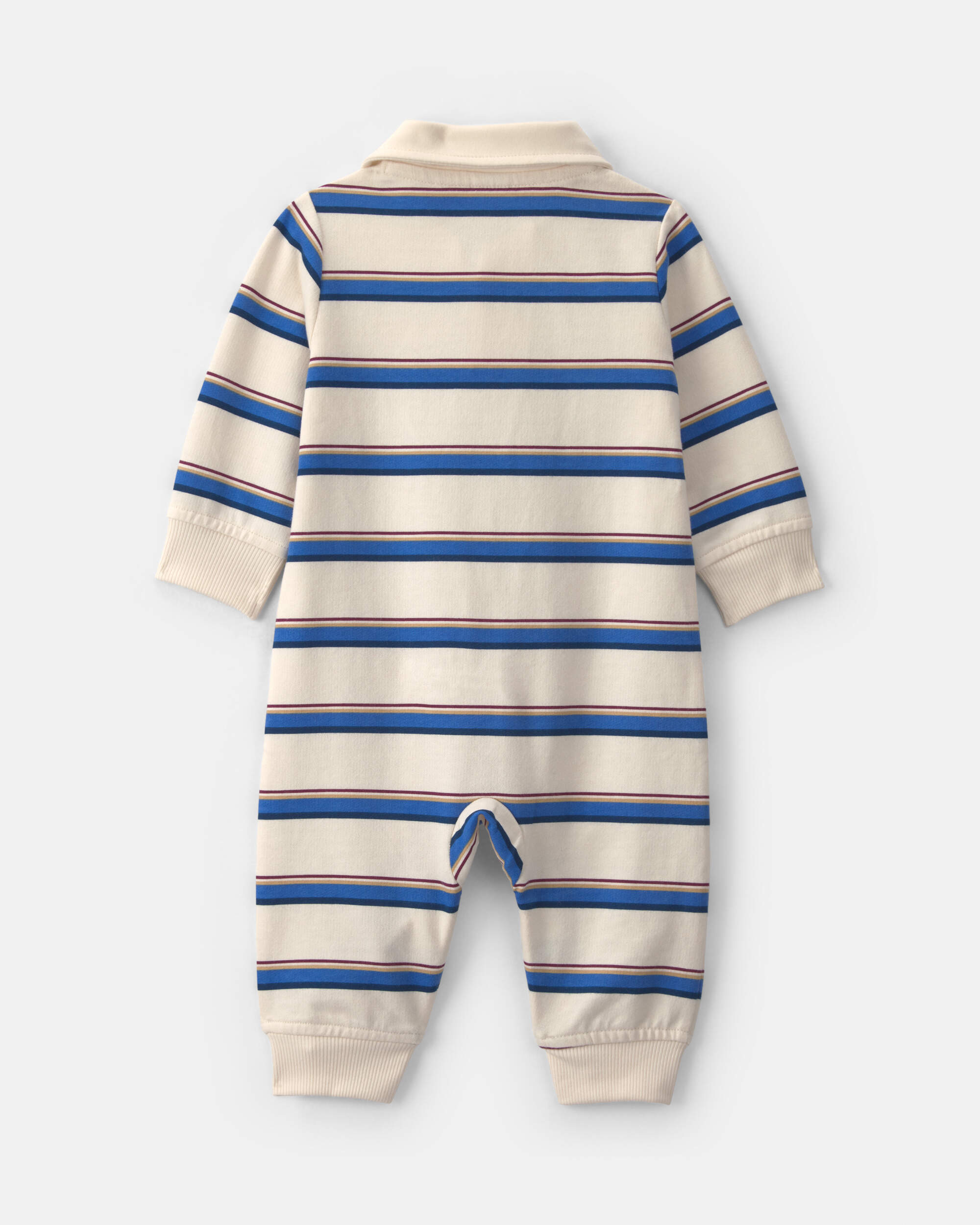 Baby Boy Striped French Terry Long-Sleeve Jumpsuit - Blue/Cream