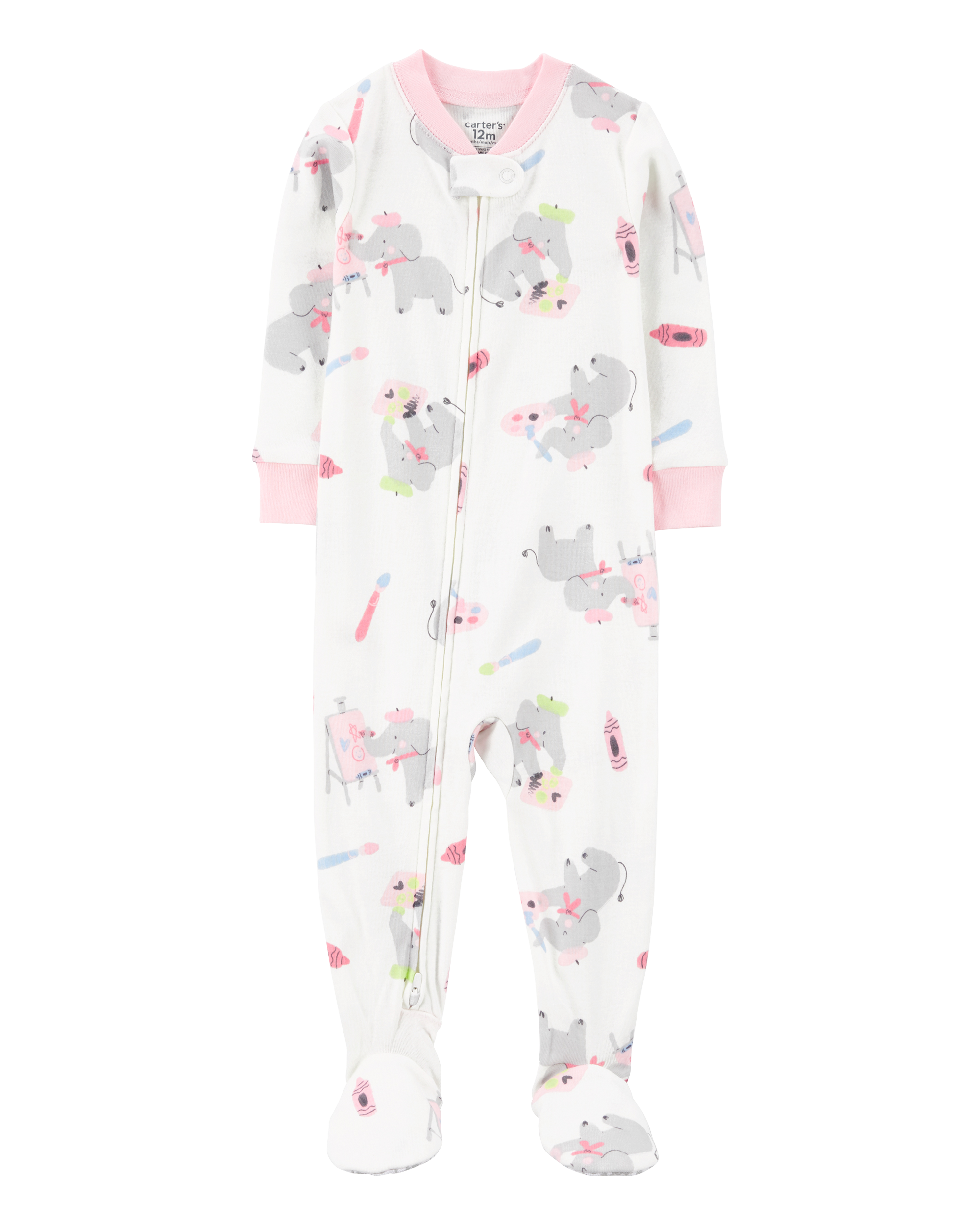 Toddler 1-Piece Elephant Print 100% Snug Fit Cotton Footie Pyjamas