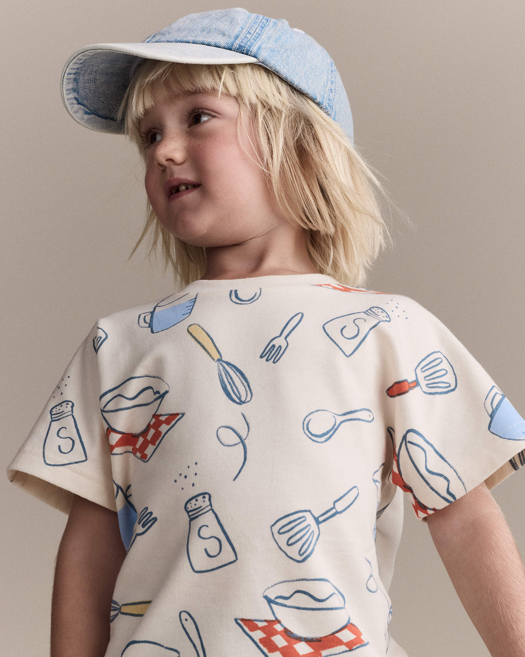 Toddler Dolman Tee Baking Print - Cream