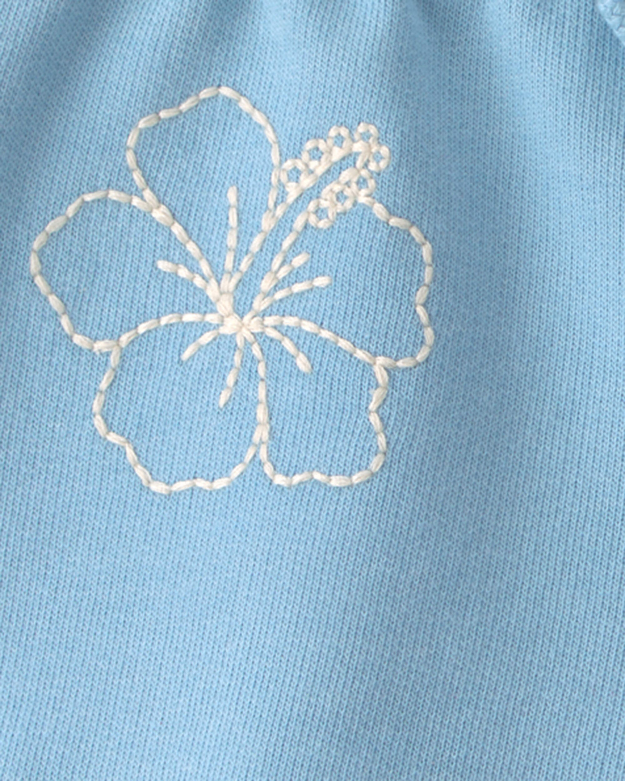 Baby Girl Tropical Flower French Terry Shorts - Blue