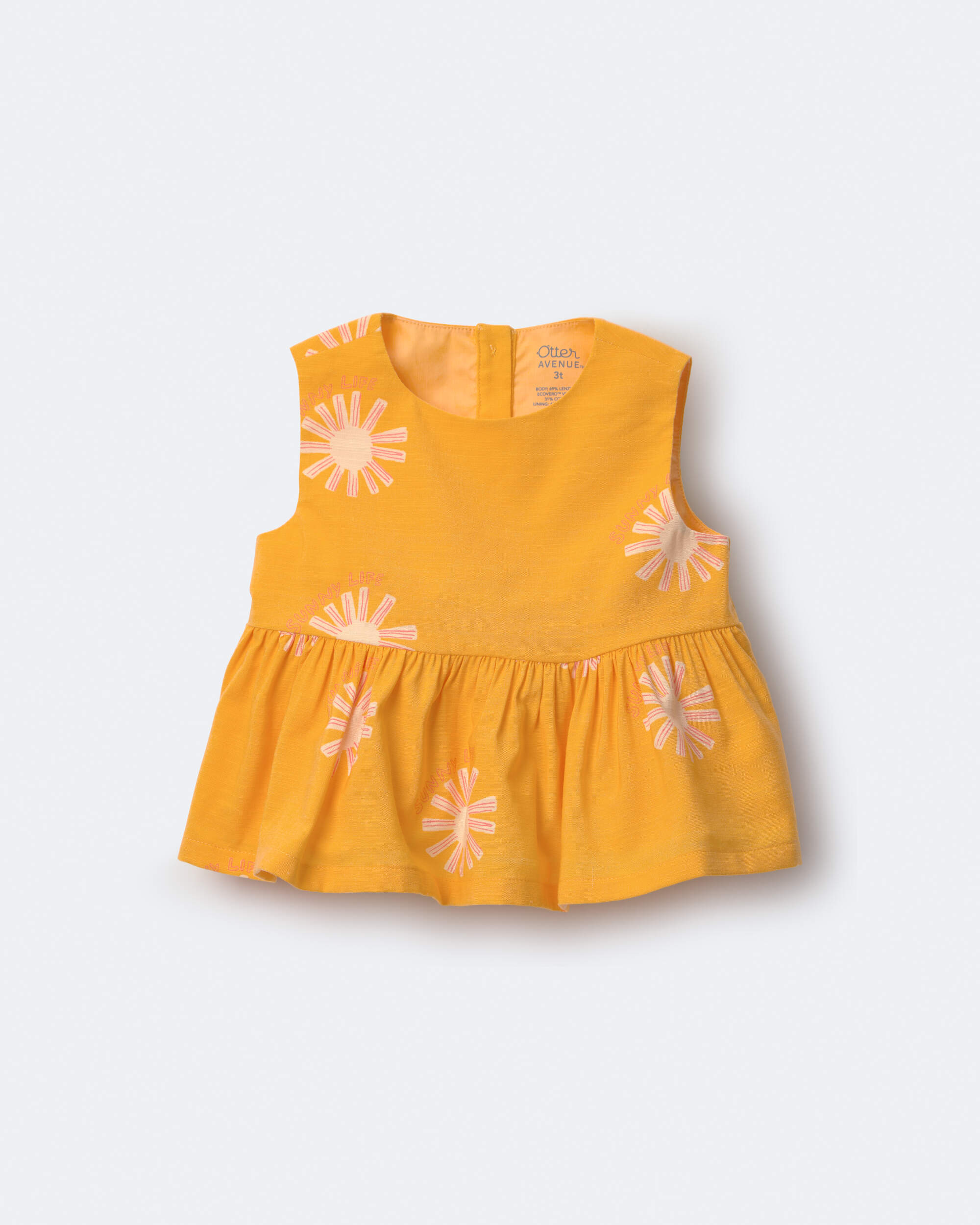 Toddler Girl Peplum Top Sunny Life Print - Golden Yellow