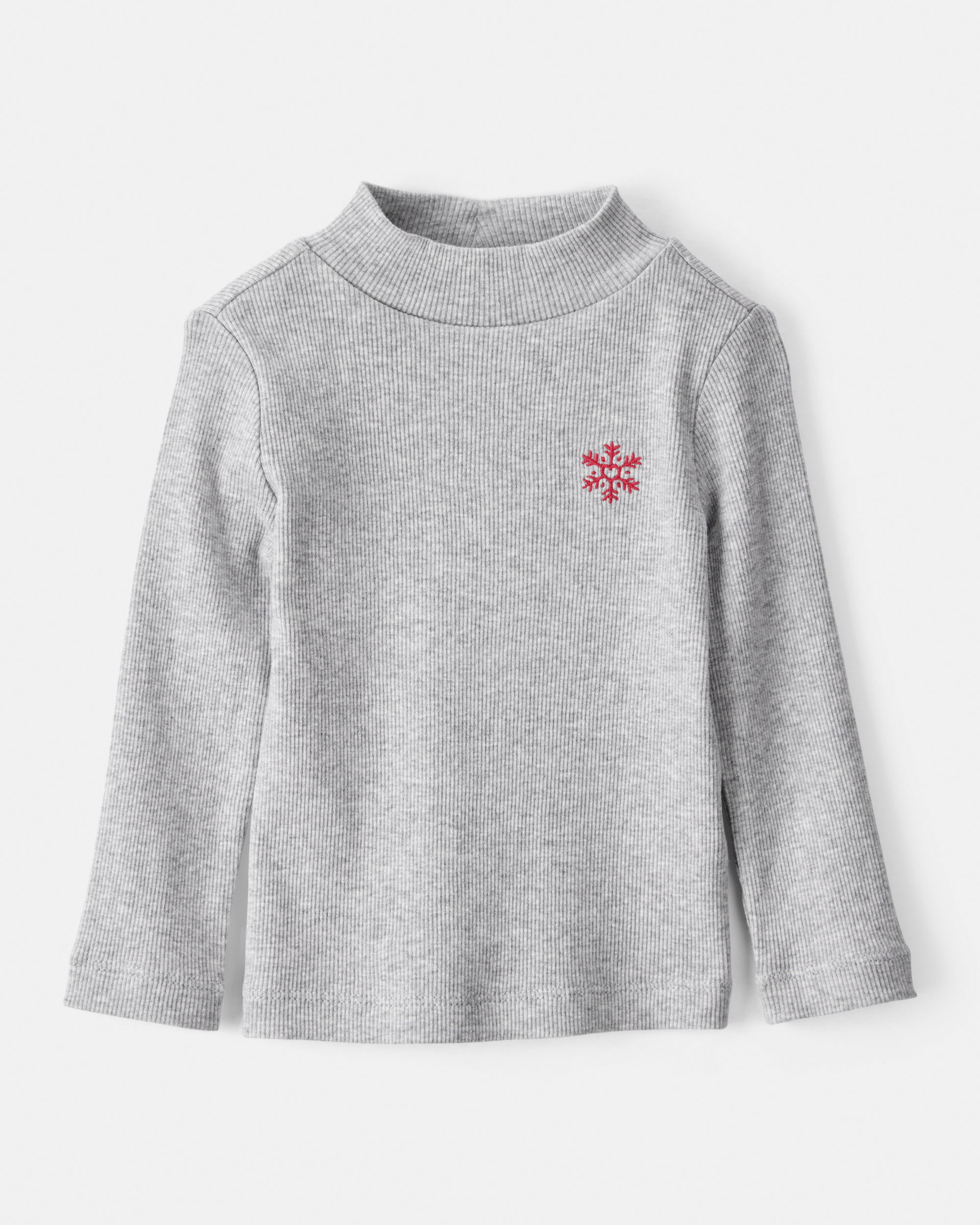Baby Girl Snowflake Mock Neck Rib Top - Grey