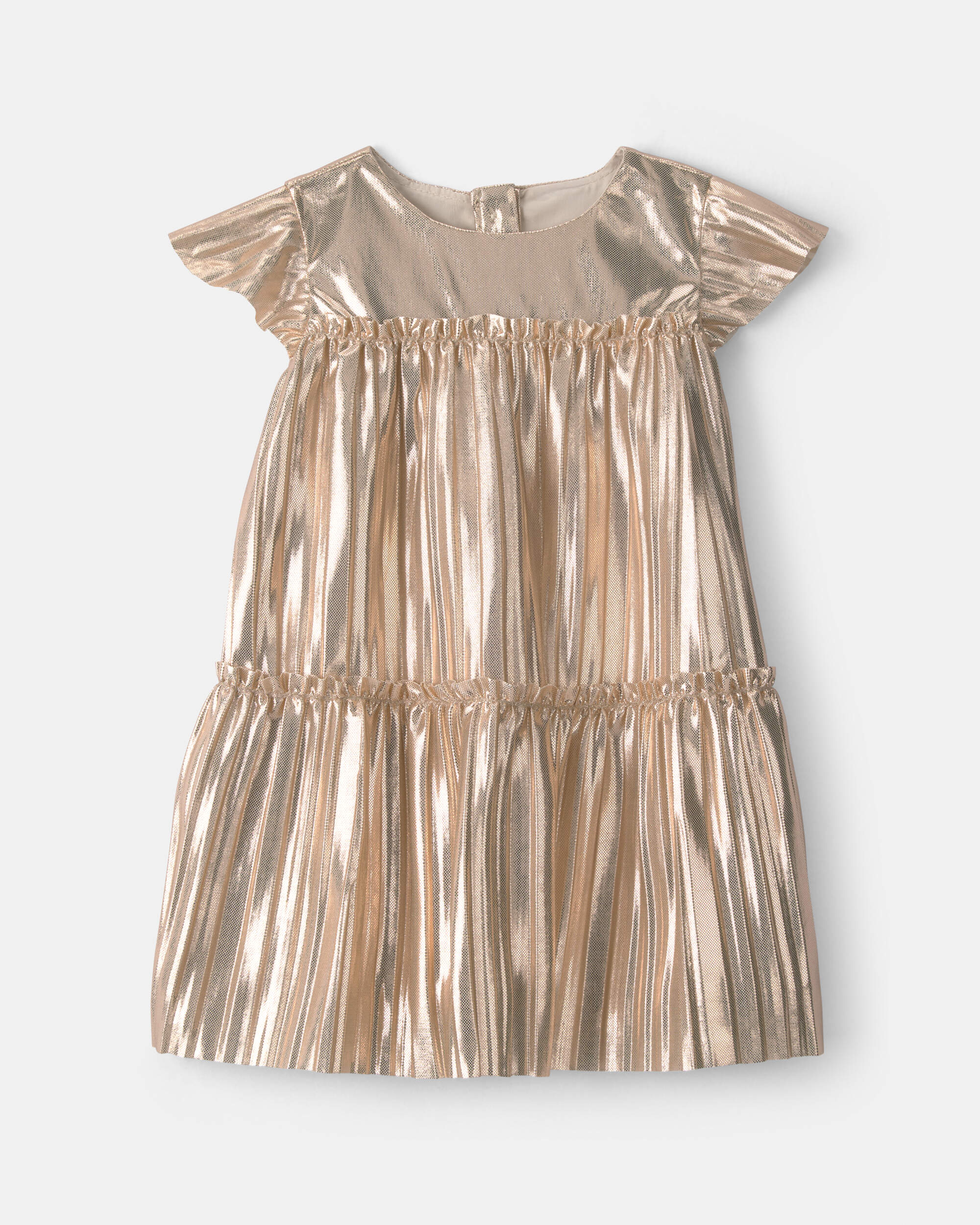 Baby Girl Metallic Crinkle Short-Sleeve Dress - Gold