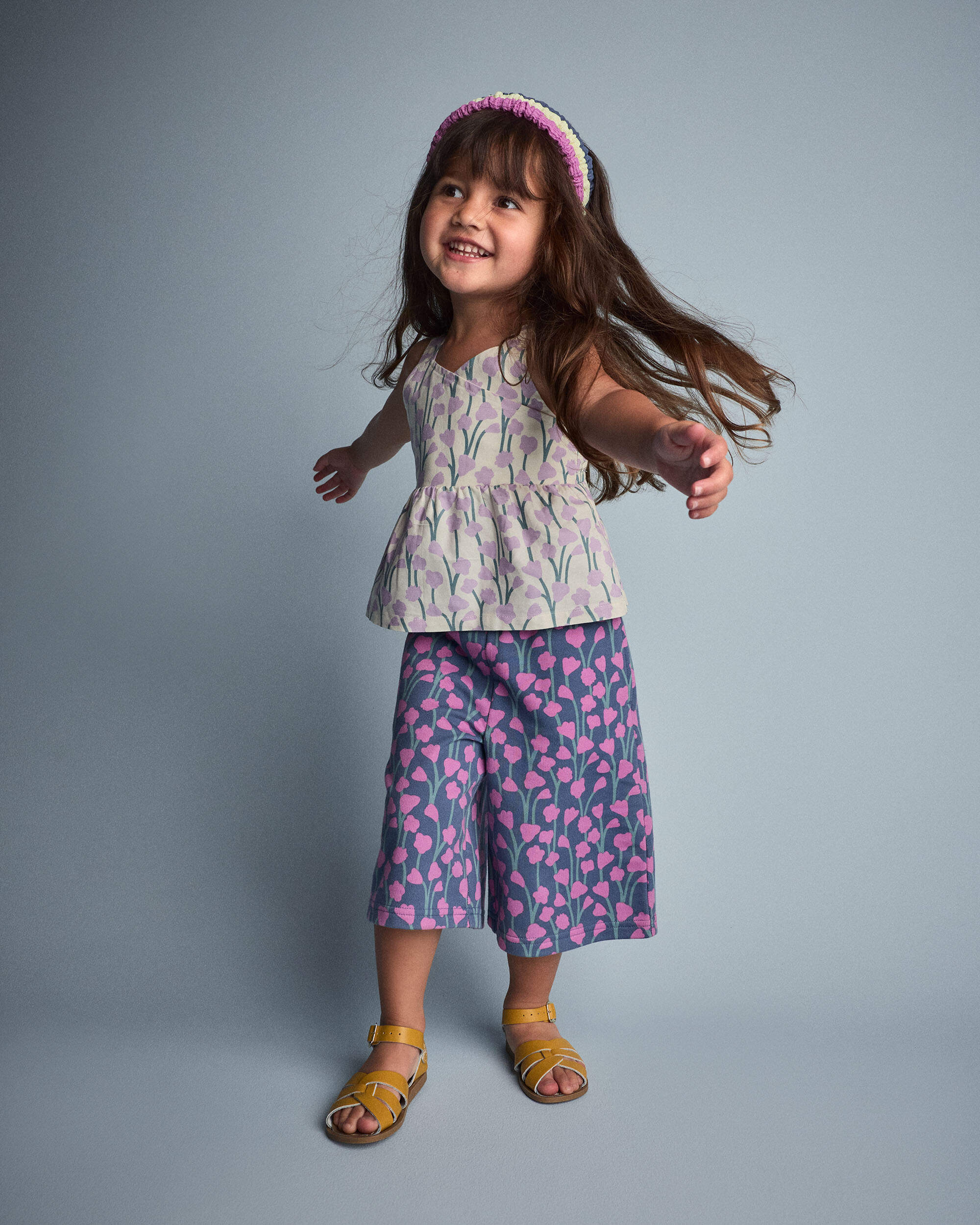 Toddler Girl Wide-Leg Pants Wildflowers - Slate Blue/Purple