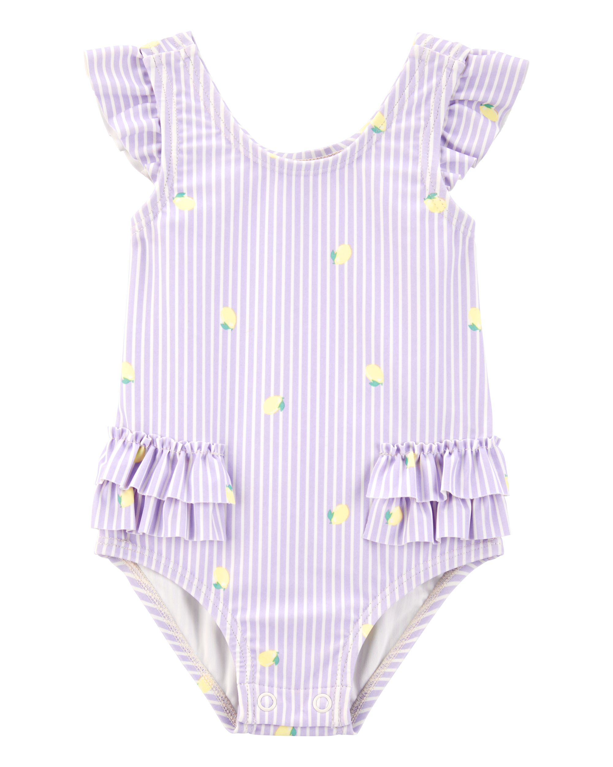 Baby 1-Piece Striped Lemon Ruffle Swimsuit - Purple