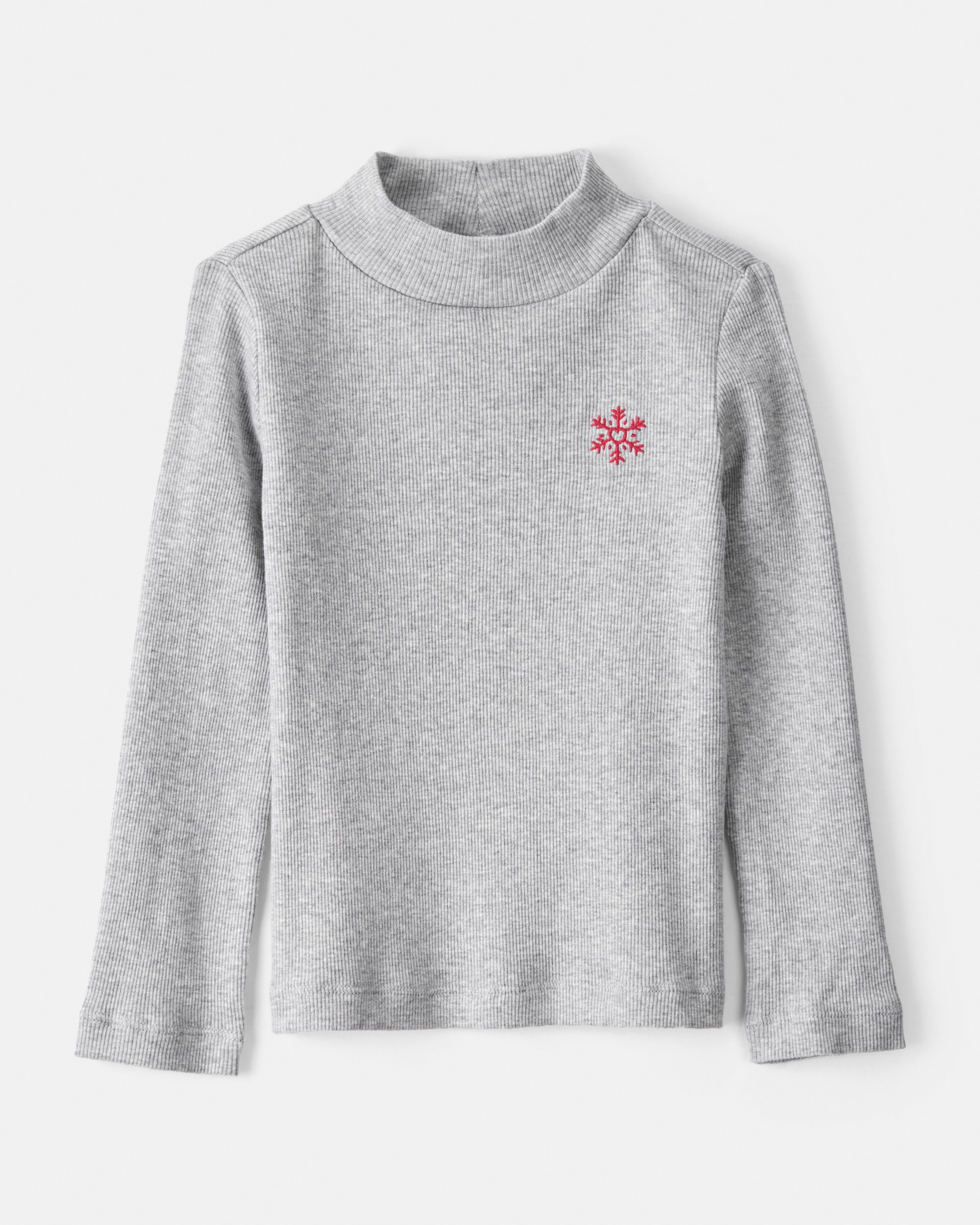 Toddler Girl Snowflake Mock Neck Rib Top - Grey
