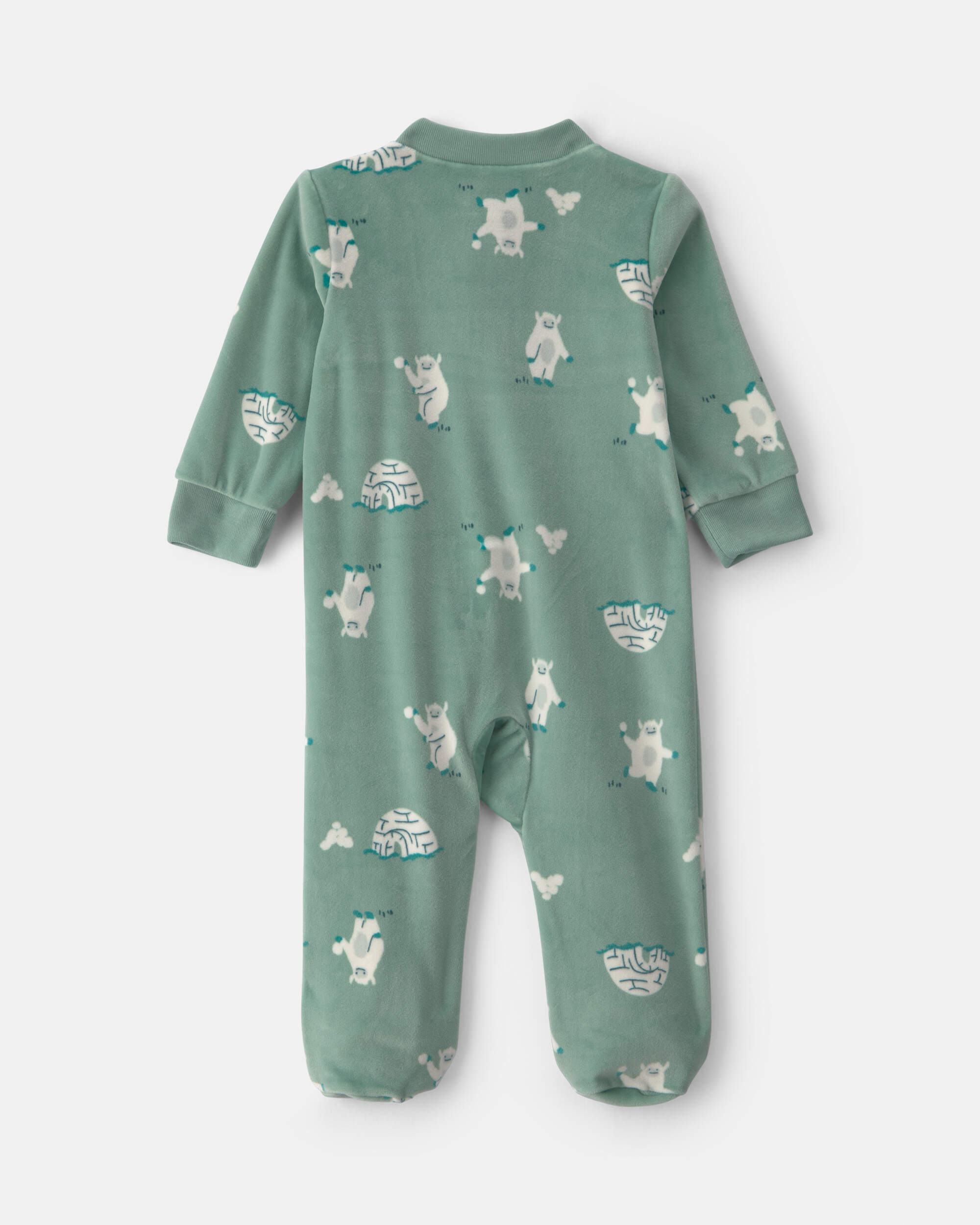 Baby Boy Yeti Fleece 2-Way Zip Sleep & Play Pyjamas - Green