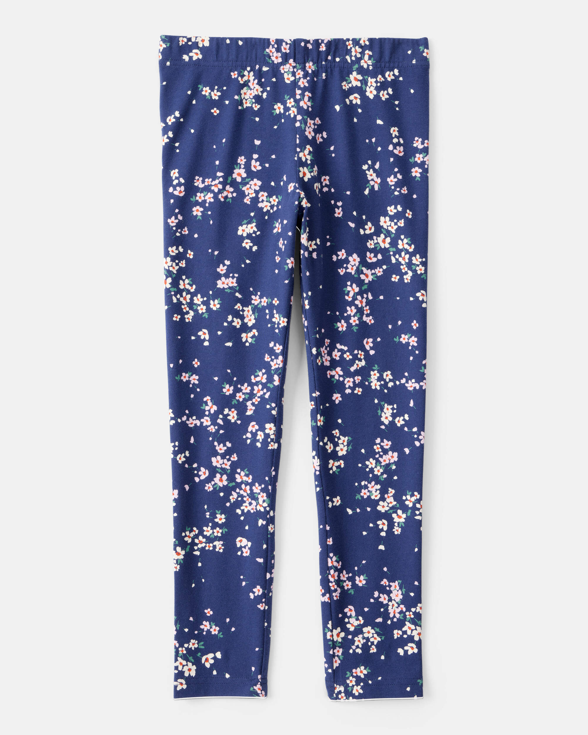 Girls Floral Cotton Pull-On Stretch Leggings - Navy