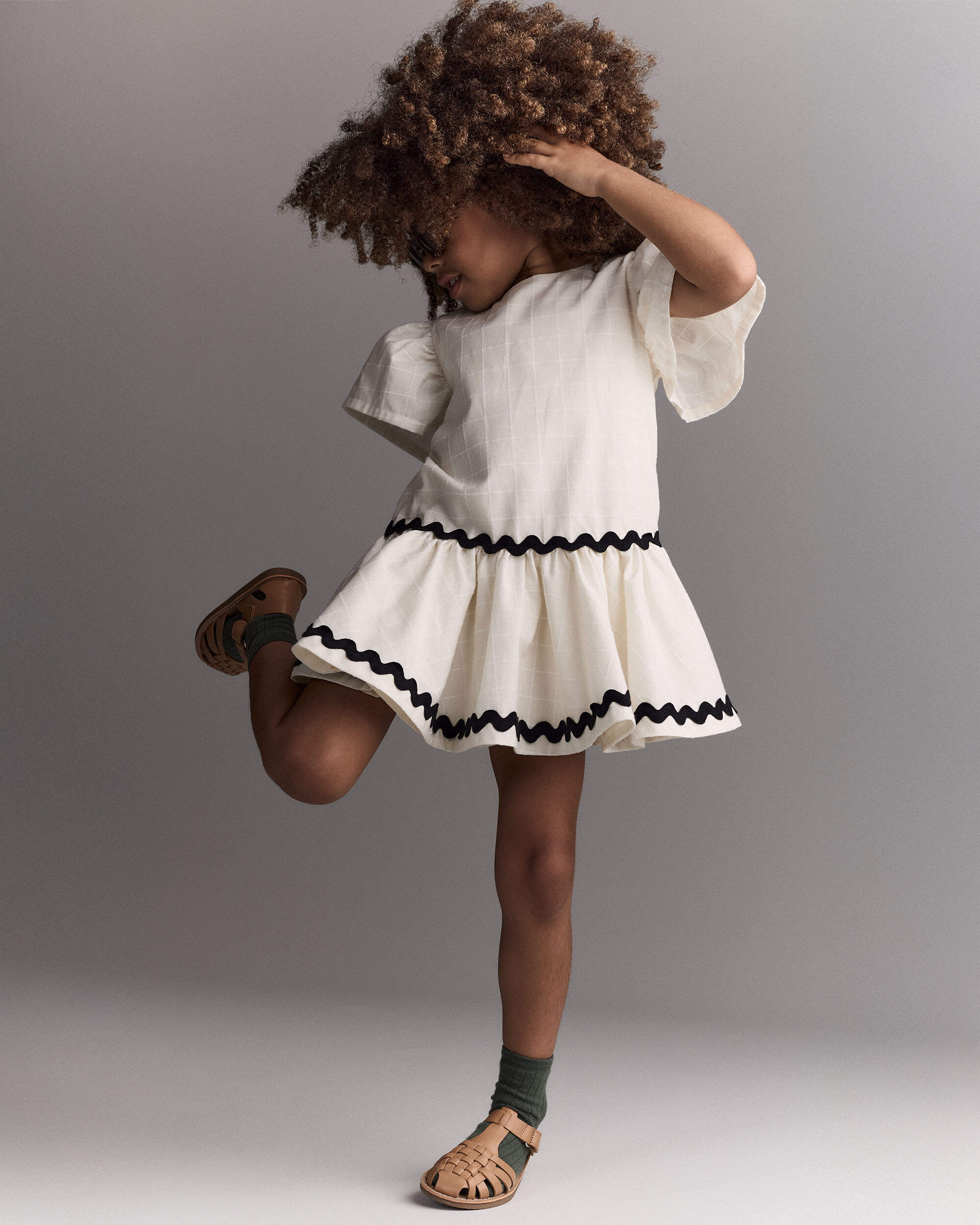 Toddler Girl Short-Sleeve Peplum Dress - Cream