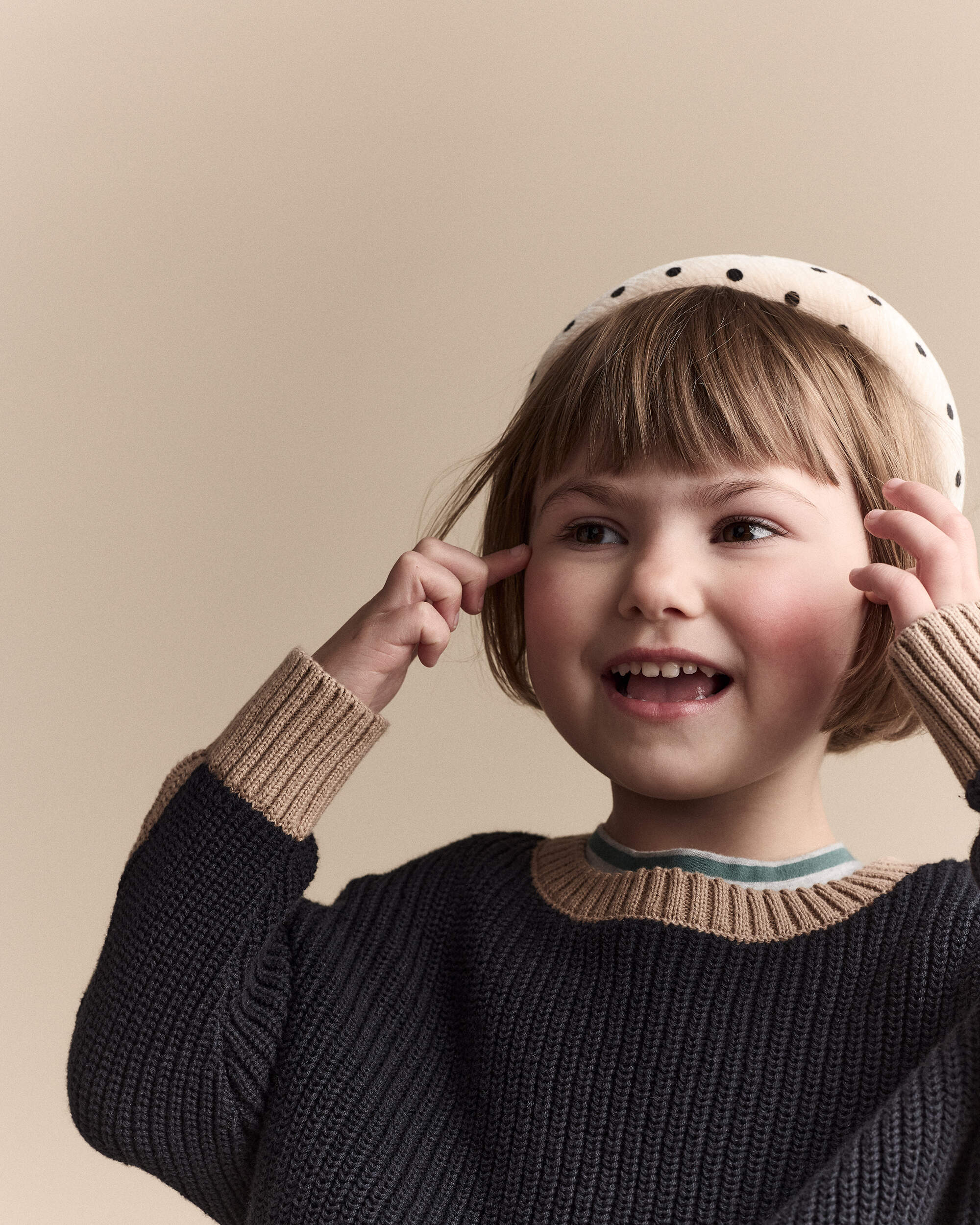 Toddler Girl Velvety Polka Dot Padded Headband - Khaki/Black