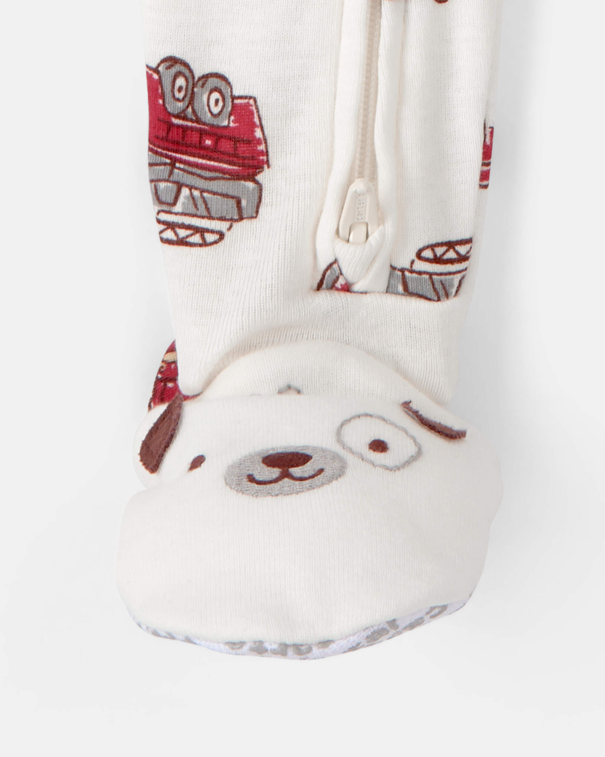 Toddler Boy Firetruck 100% Cotton Snug Fit 1-Piece Pajama Set - White