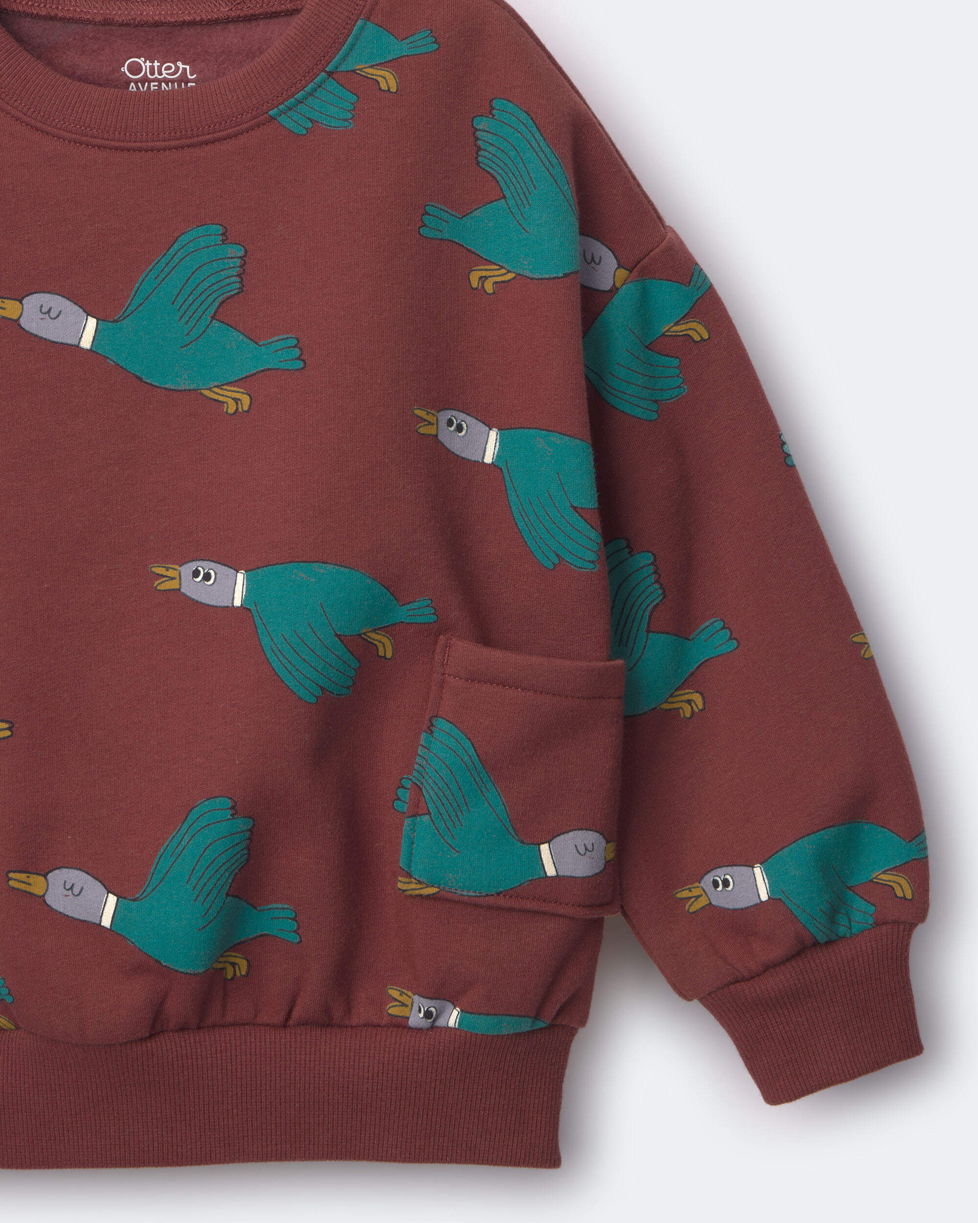 Toddler Relaxed Graphic Pullover Sweatshirt Duck Print - Burgundy