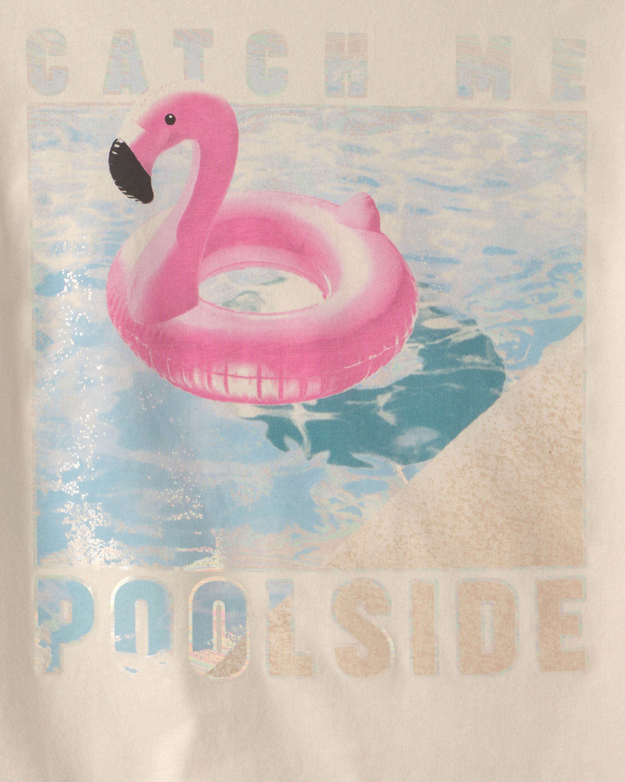 Girls 'Catch Me Poolside' Flamingo Graphic Tee - Cream