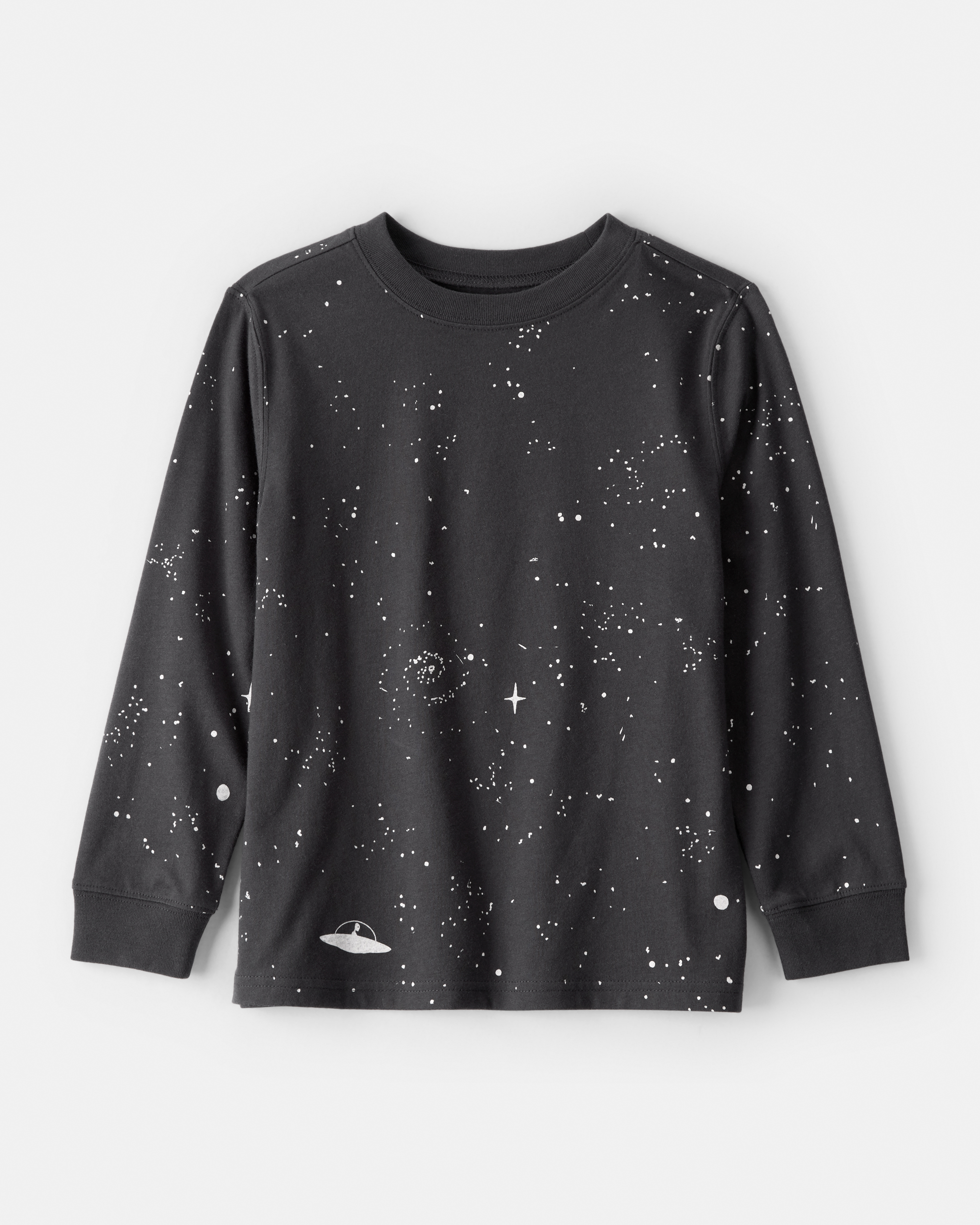Boys Galaxy Print Long-Sleeve Graphic Tee - Black