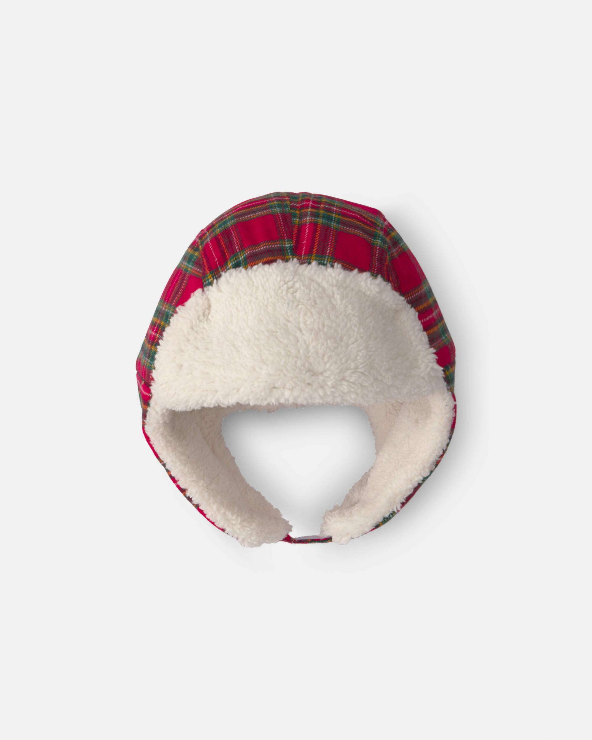 Baby Boy Christmas Plaid Flannel Teddy Fleece Hat - Red