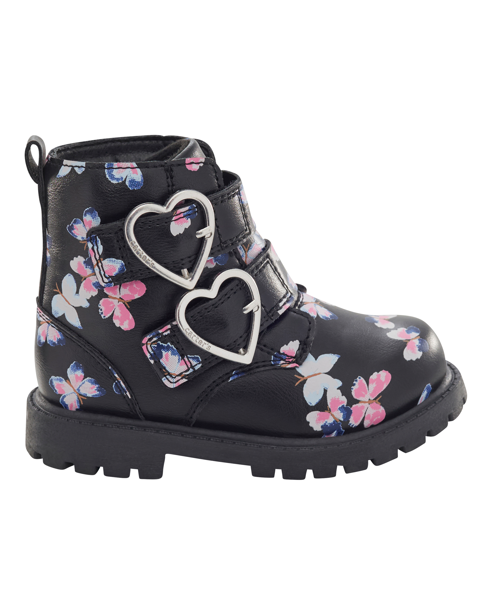 Toddler Girl Butterfly Heart Buckle Boots - Black