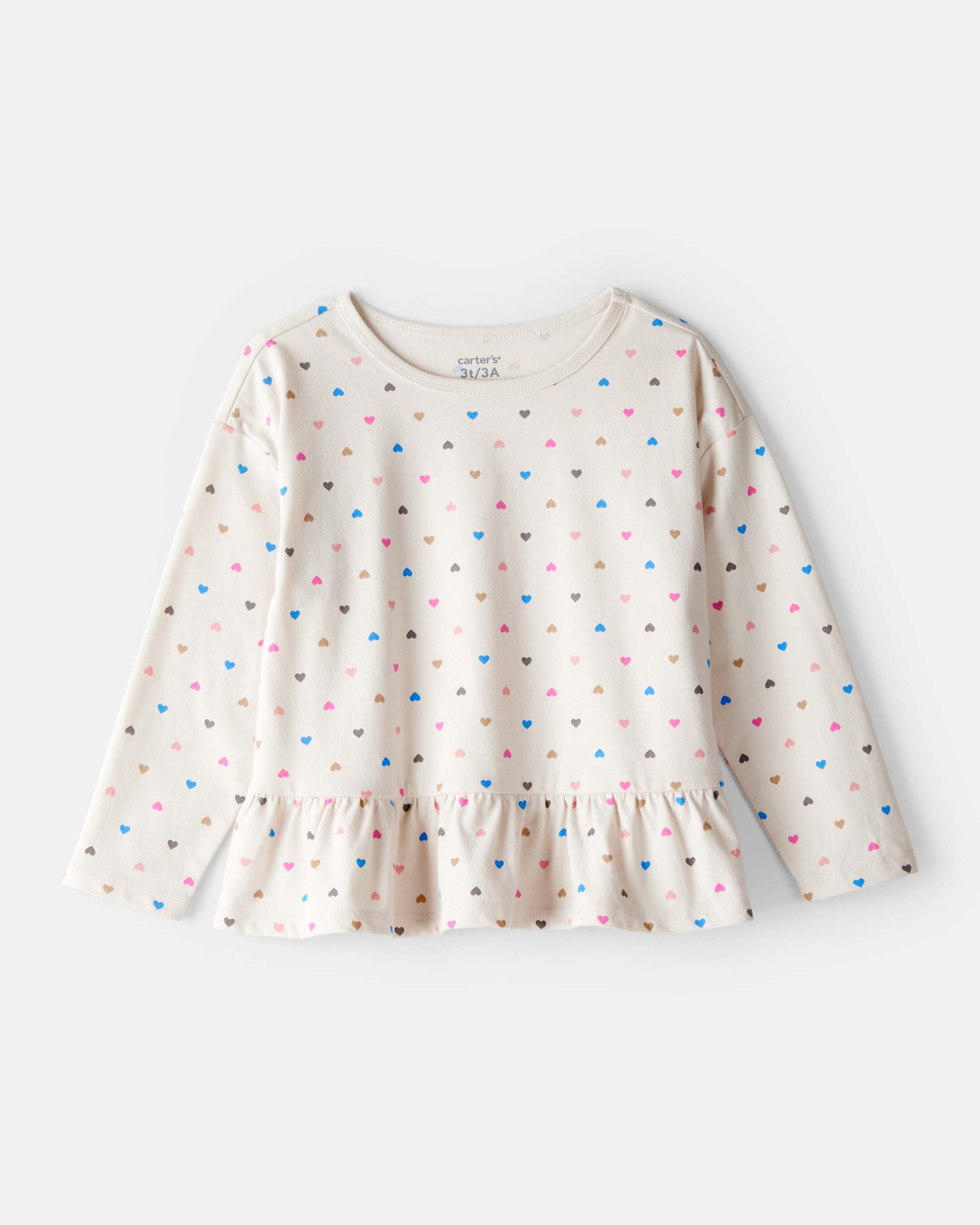 Toddler Girl Heart Print Long-Sleeve Top - Cream