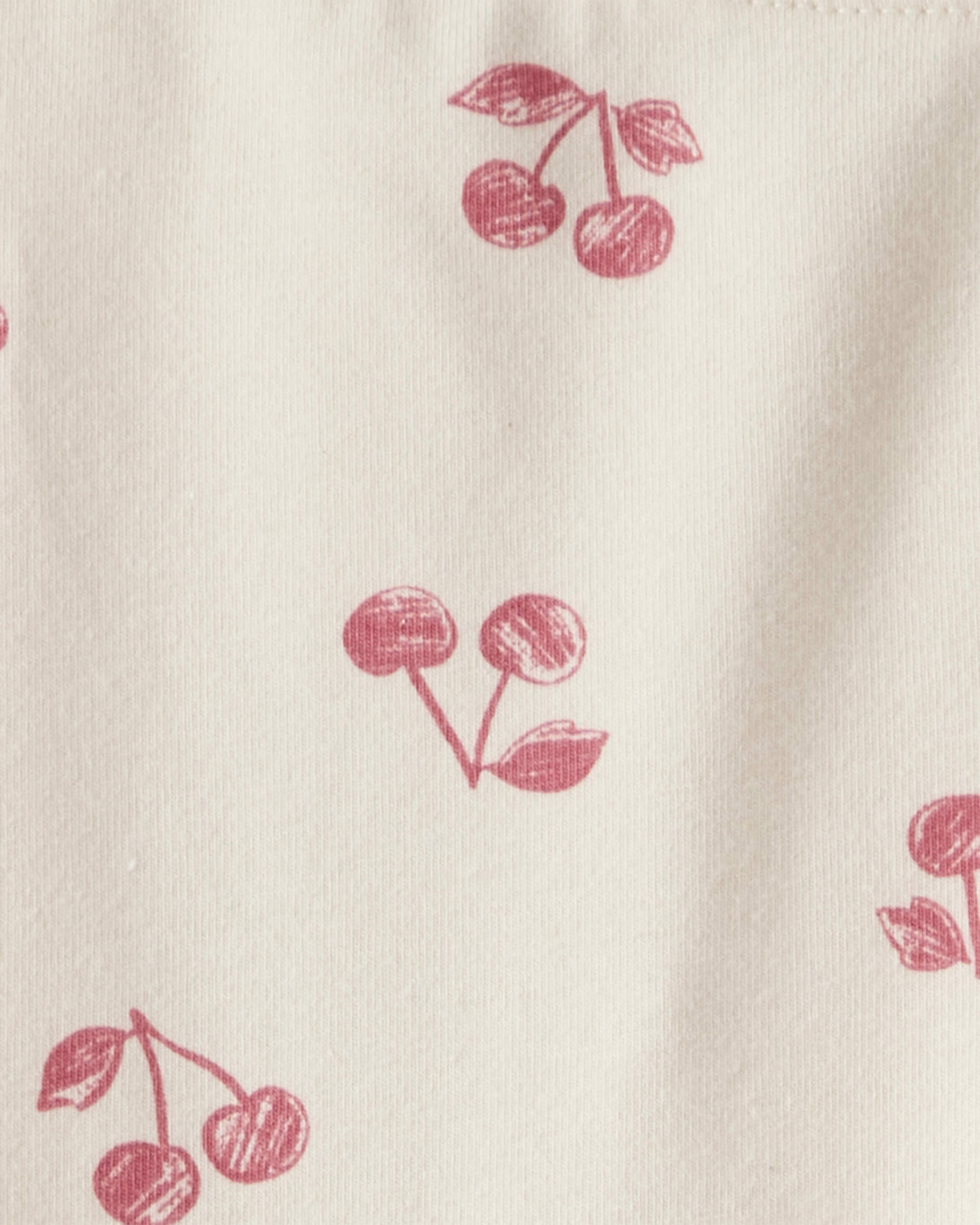 Girls Cherry Print Cotton Pull-On Stretch Leggings - Ivory