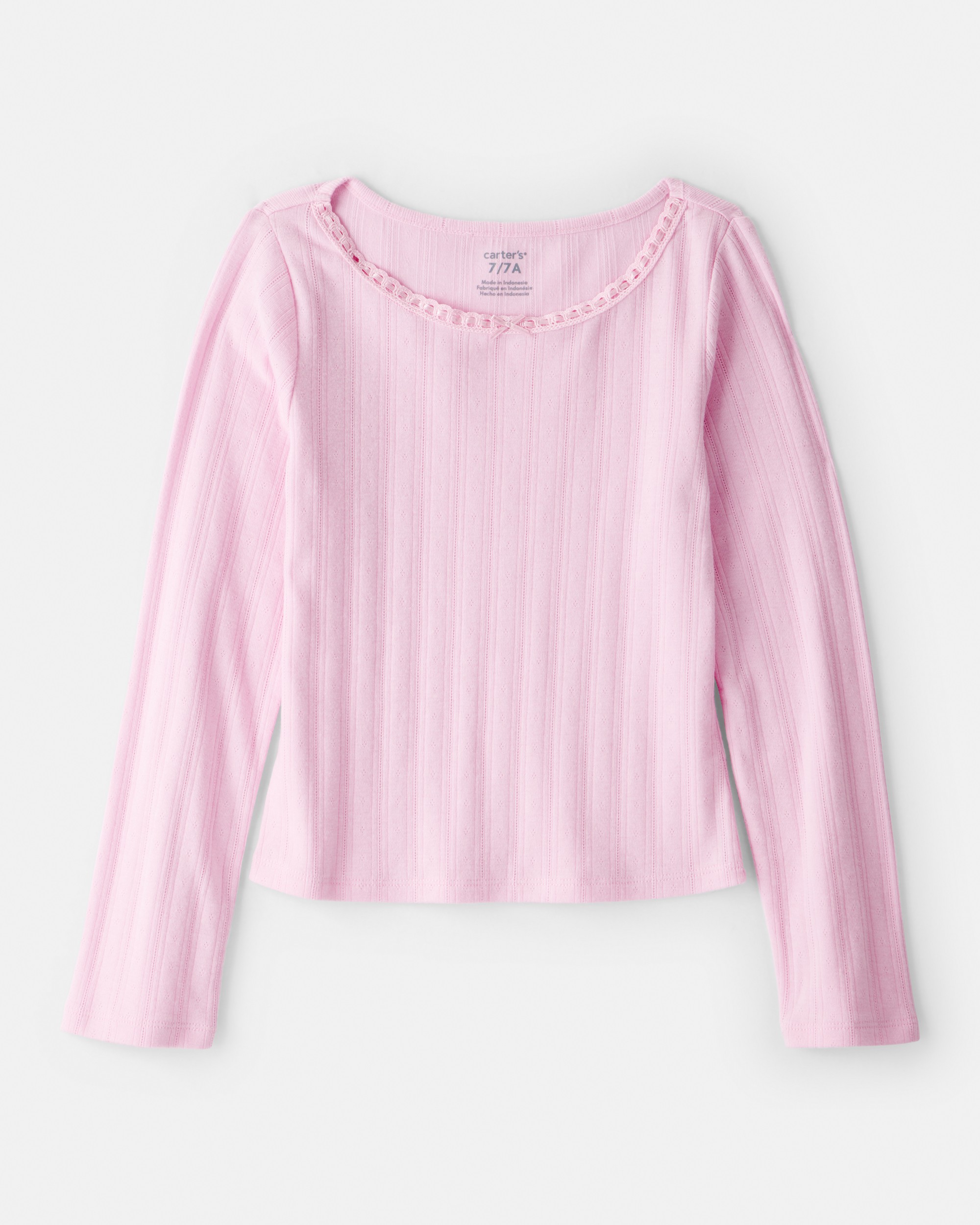 Girls Pointelle Long-Sleeve Top - Pink