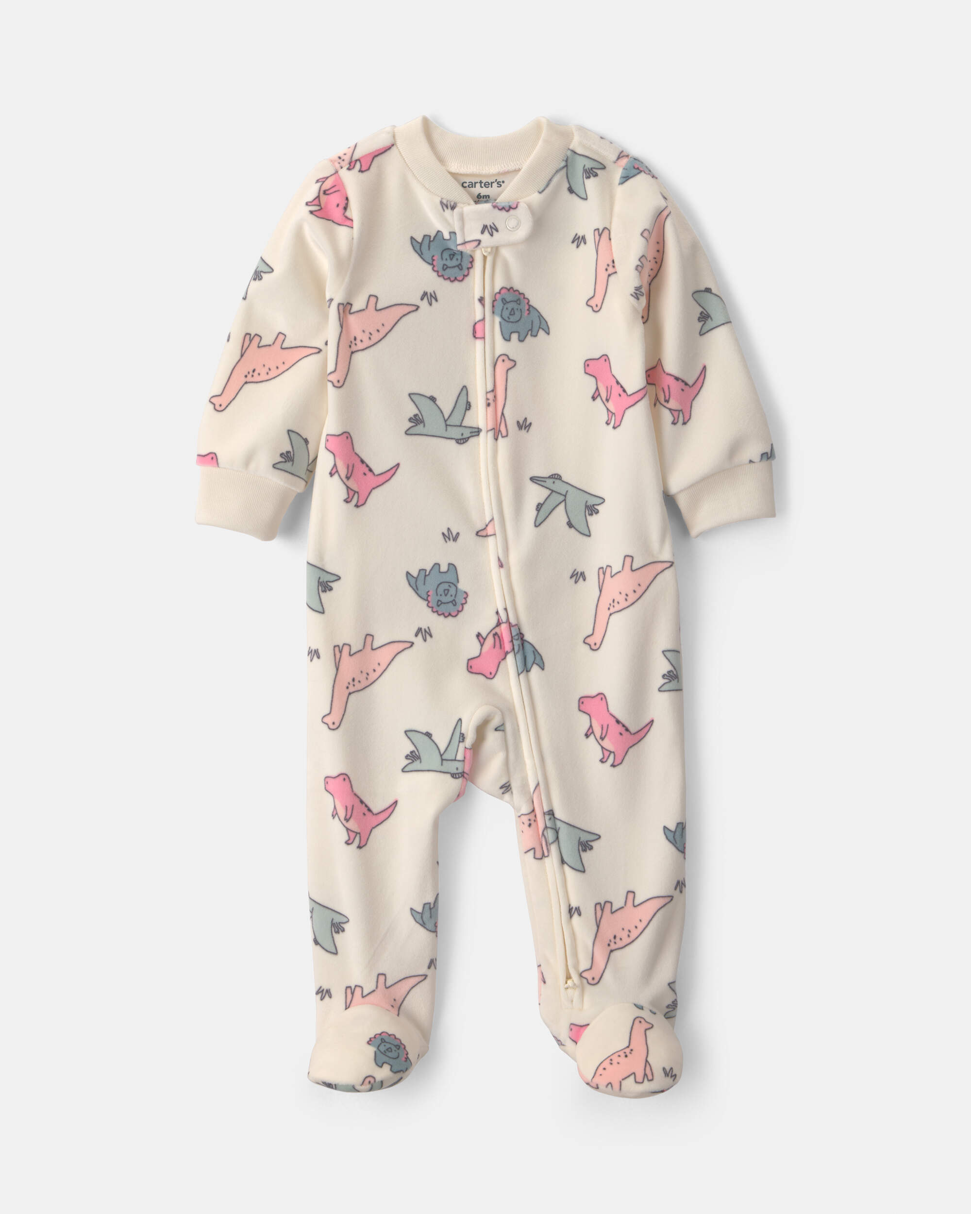 Baby Girl Dinosaur Fleece 2-Way Zip Sleeper - Cream