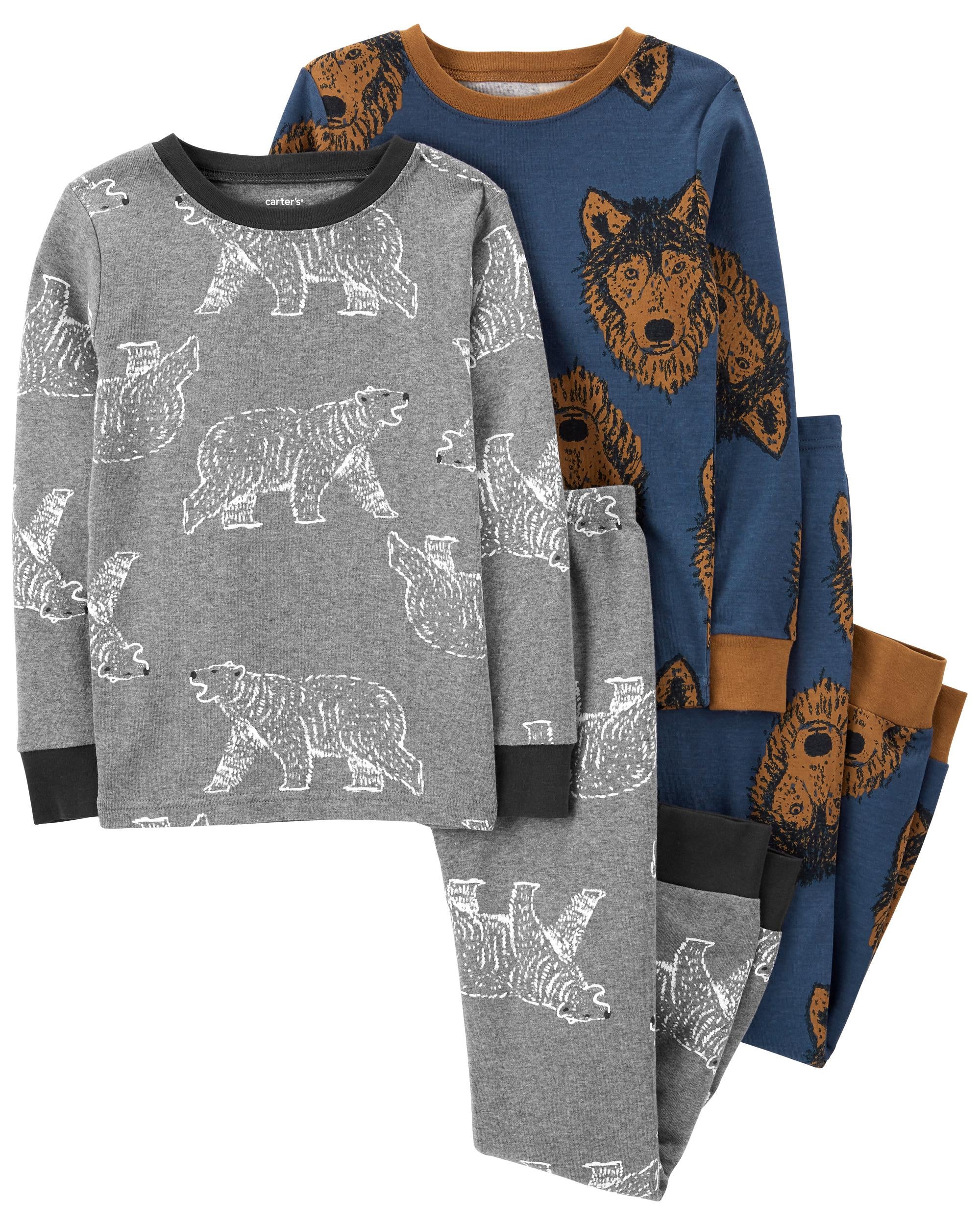 Blue Heather Kid 4 Piece Wolf 100 Snug Fit Cotton Pyjamas Carter s Oshkosh Canada