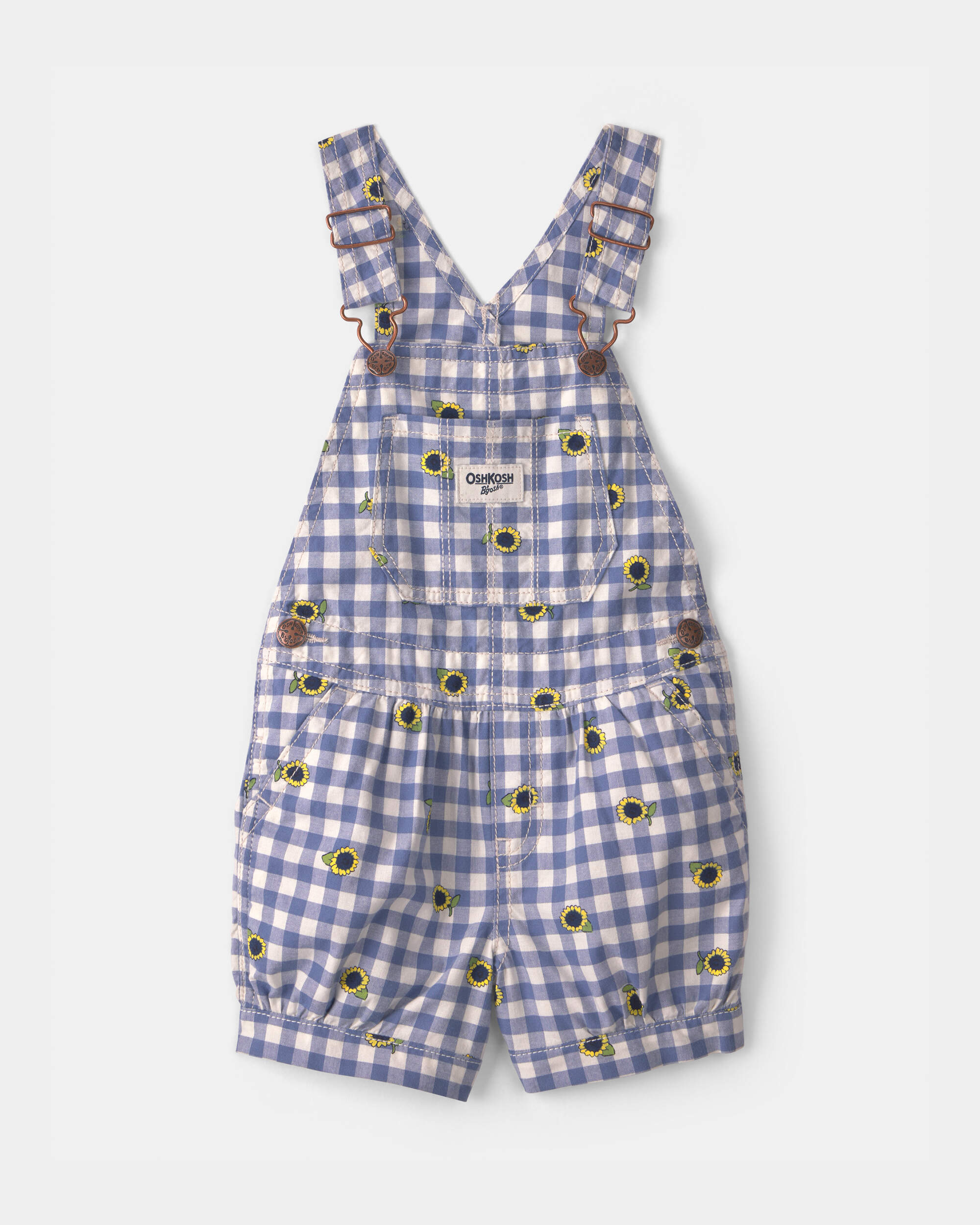 Toddler Girl Sunflower Gingham Shortall - Blue | Carter's Oshkosh
