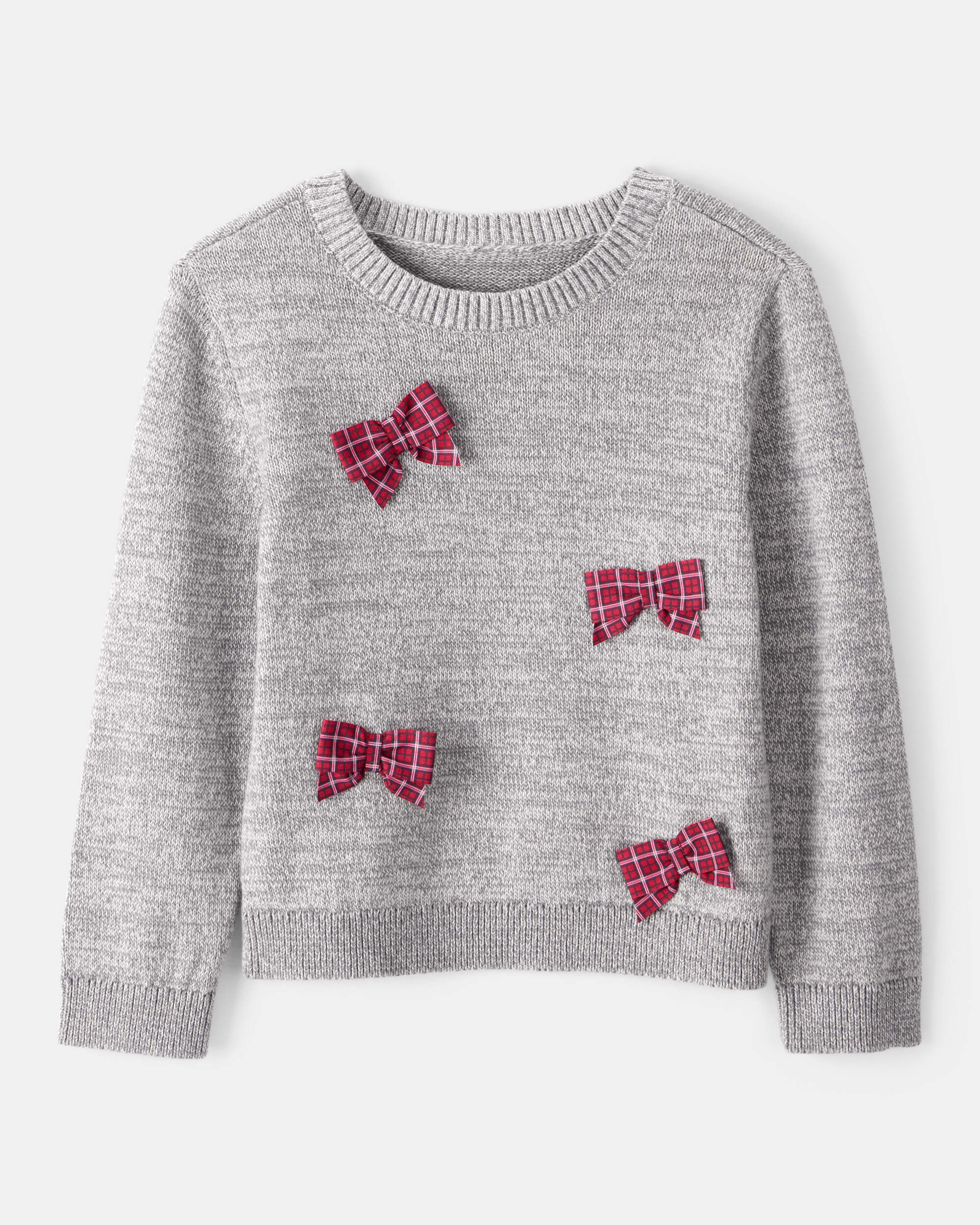 Toddler Girl Bow Cotton Long-Sleeve Sweater - Grey